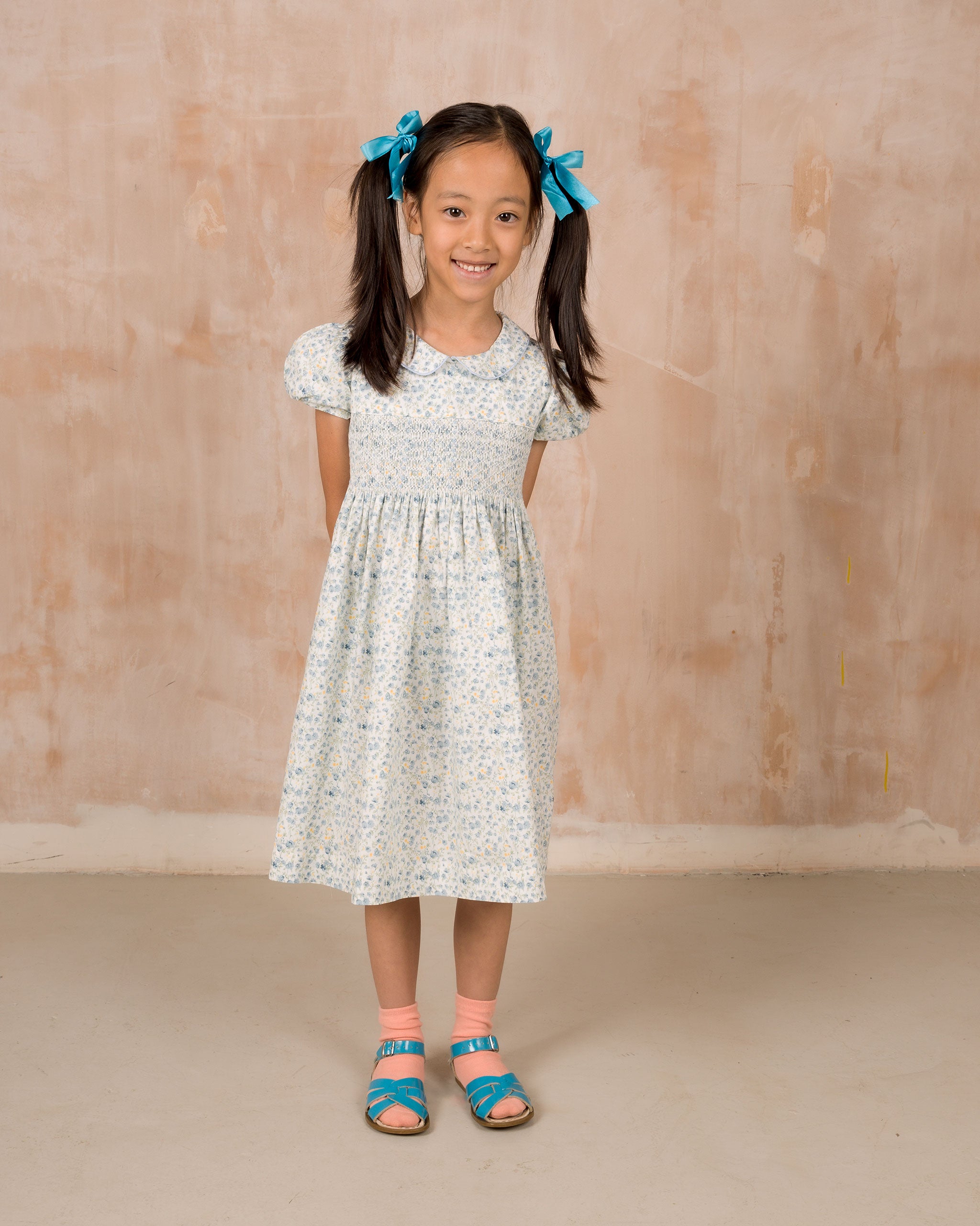 girl in white smock dress, flower girl outfit