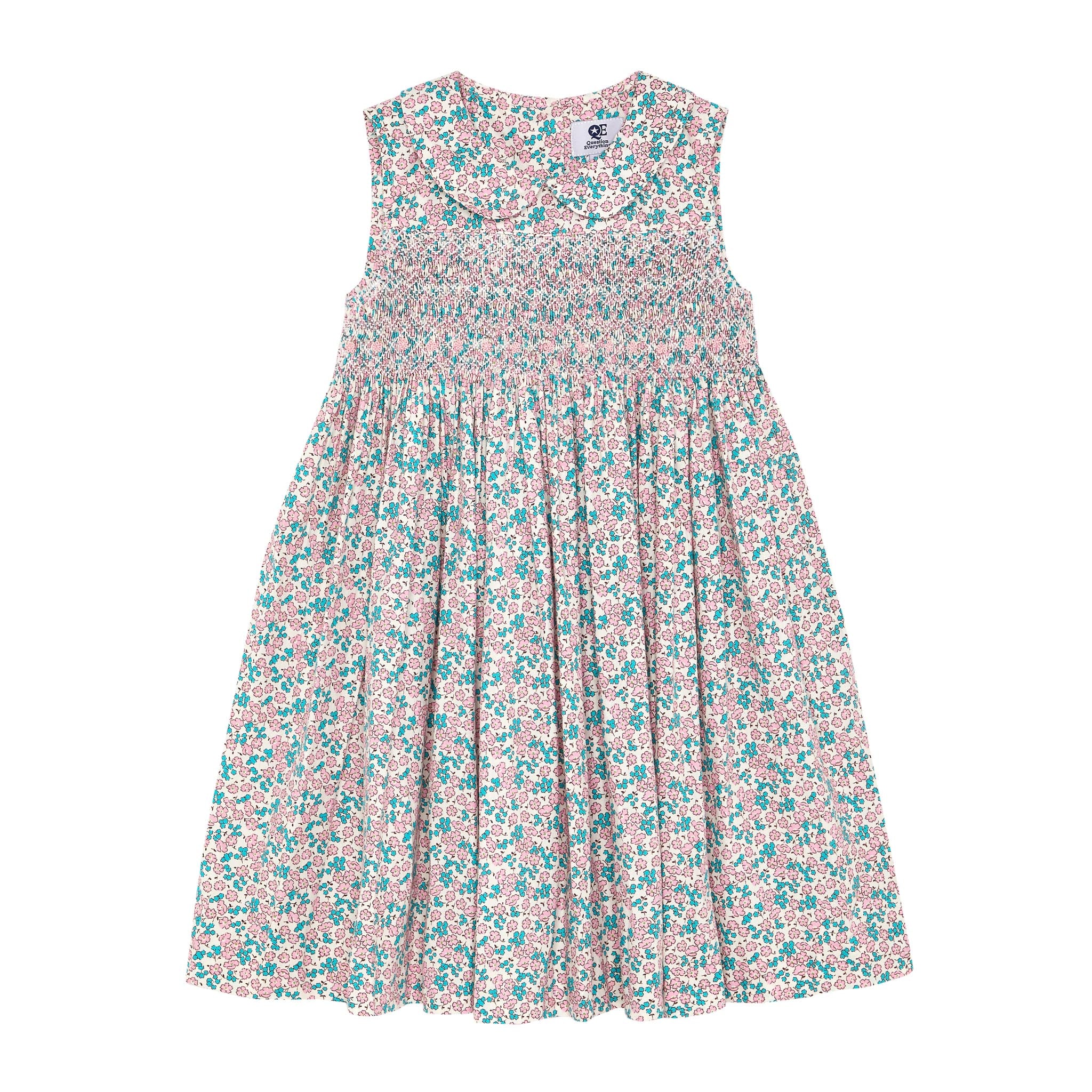 sleeveless hand-smocked dress, peach and mint