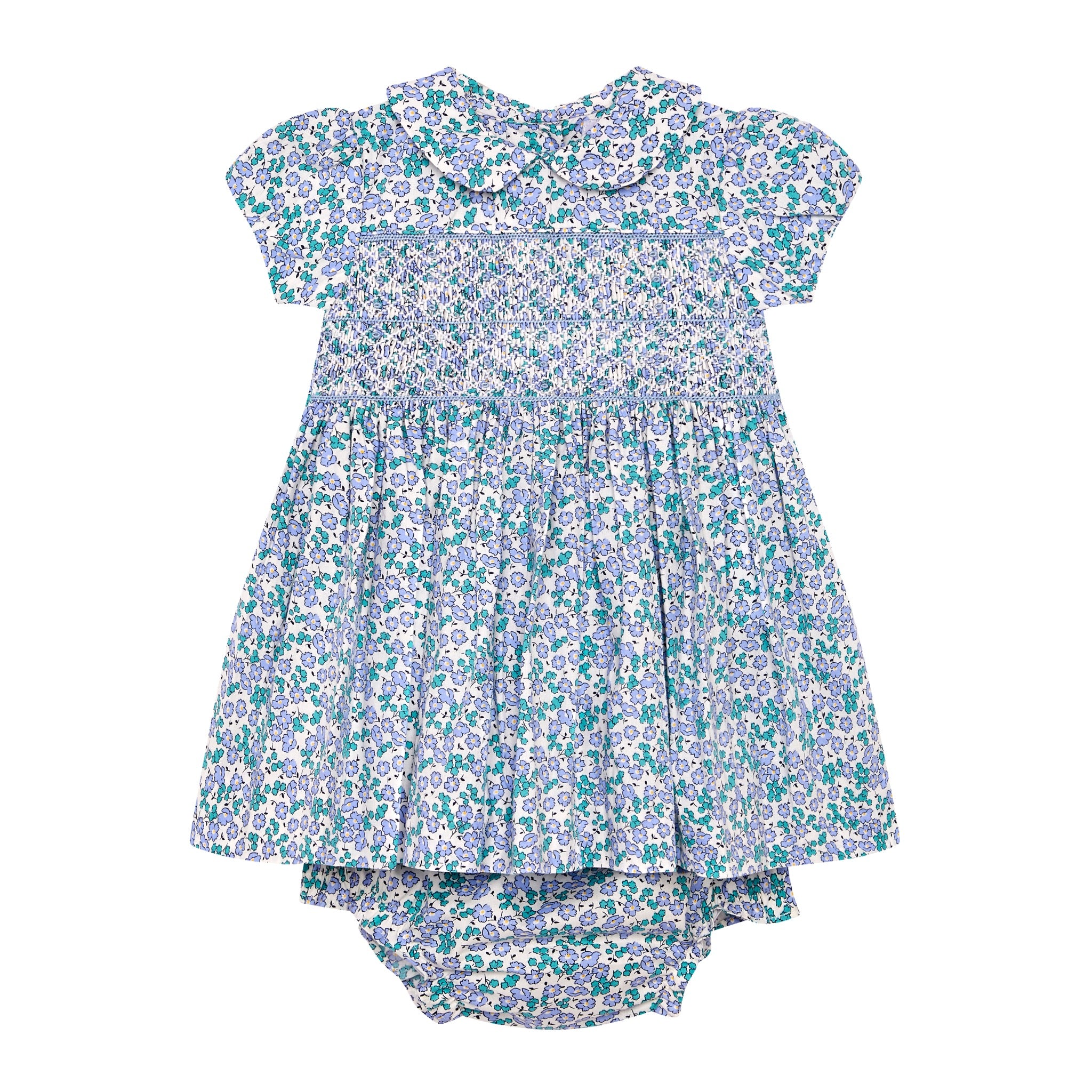 Floral dress with bloomers, hand-smocked, made from 100% cotton, front