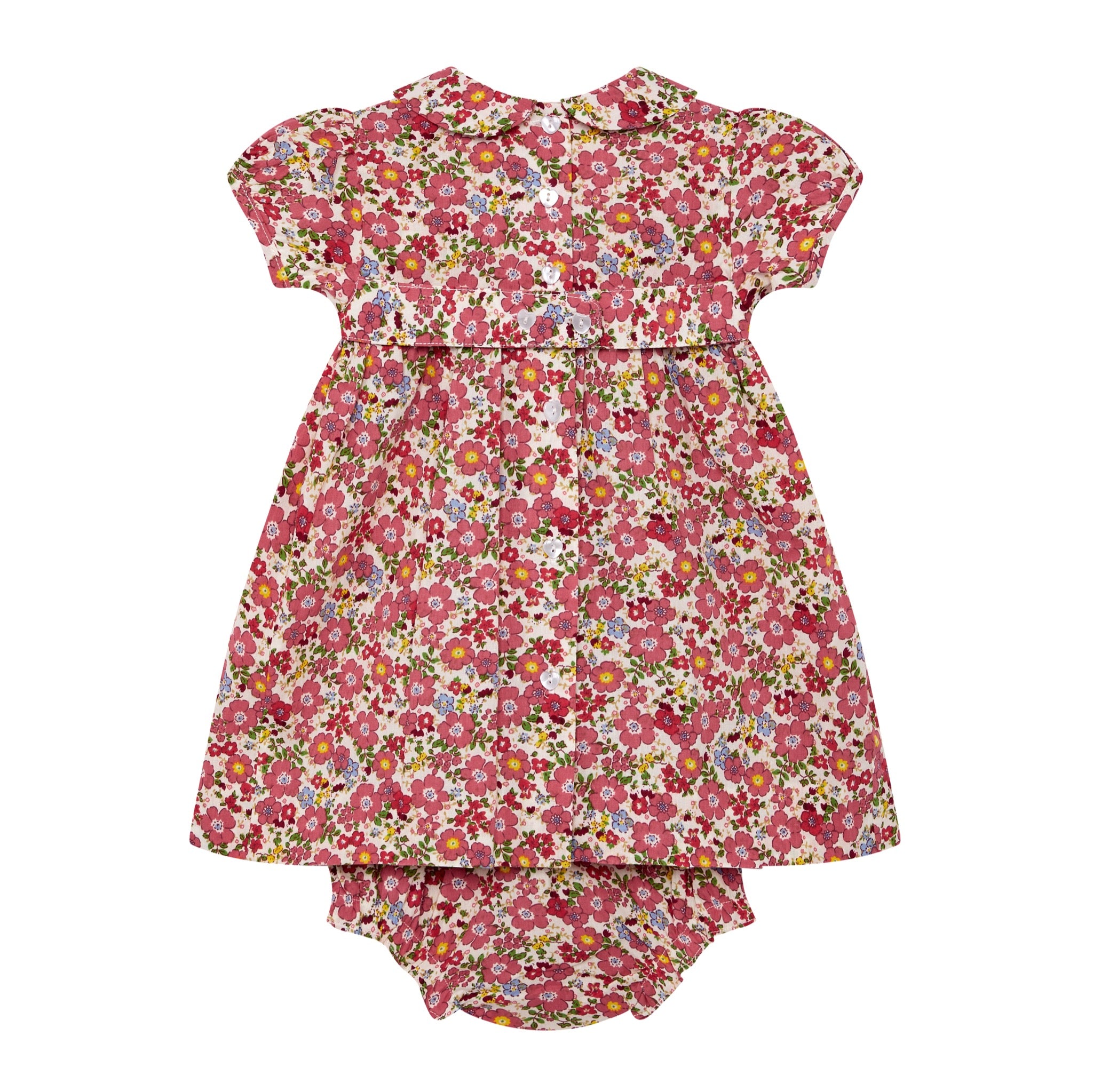 red floral smock baby dress, back