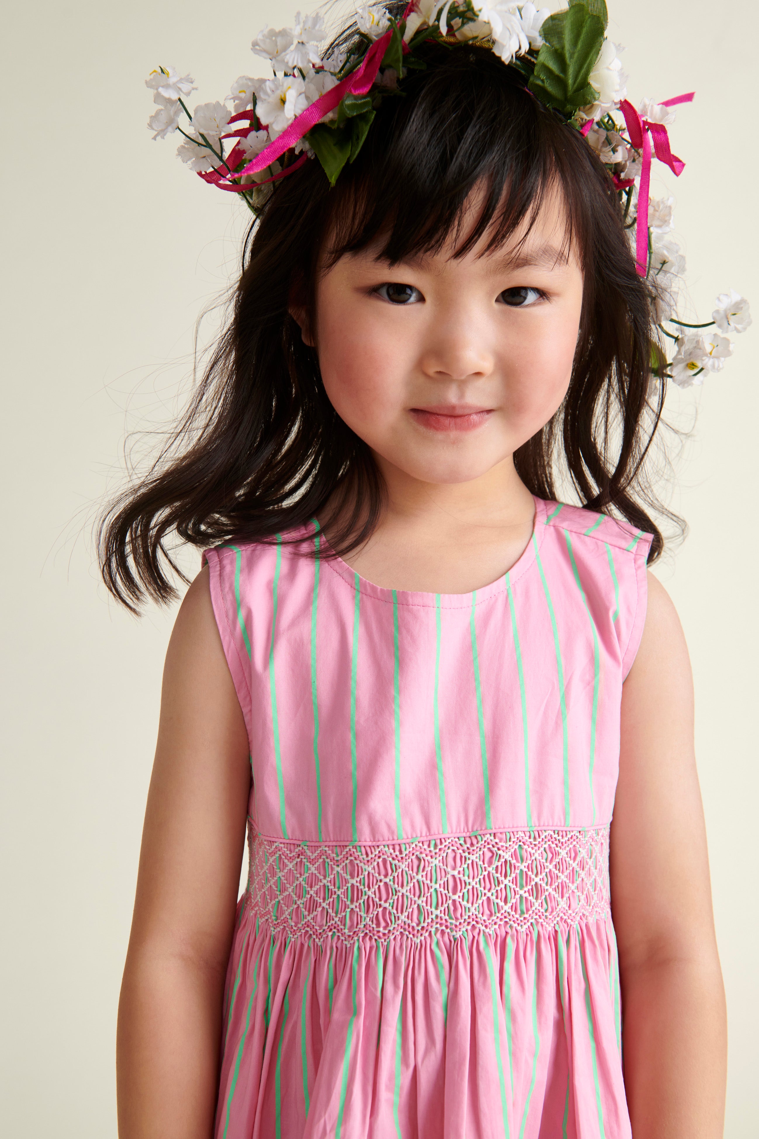 Hand-Smocked Girls Dress - Coral