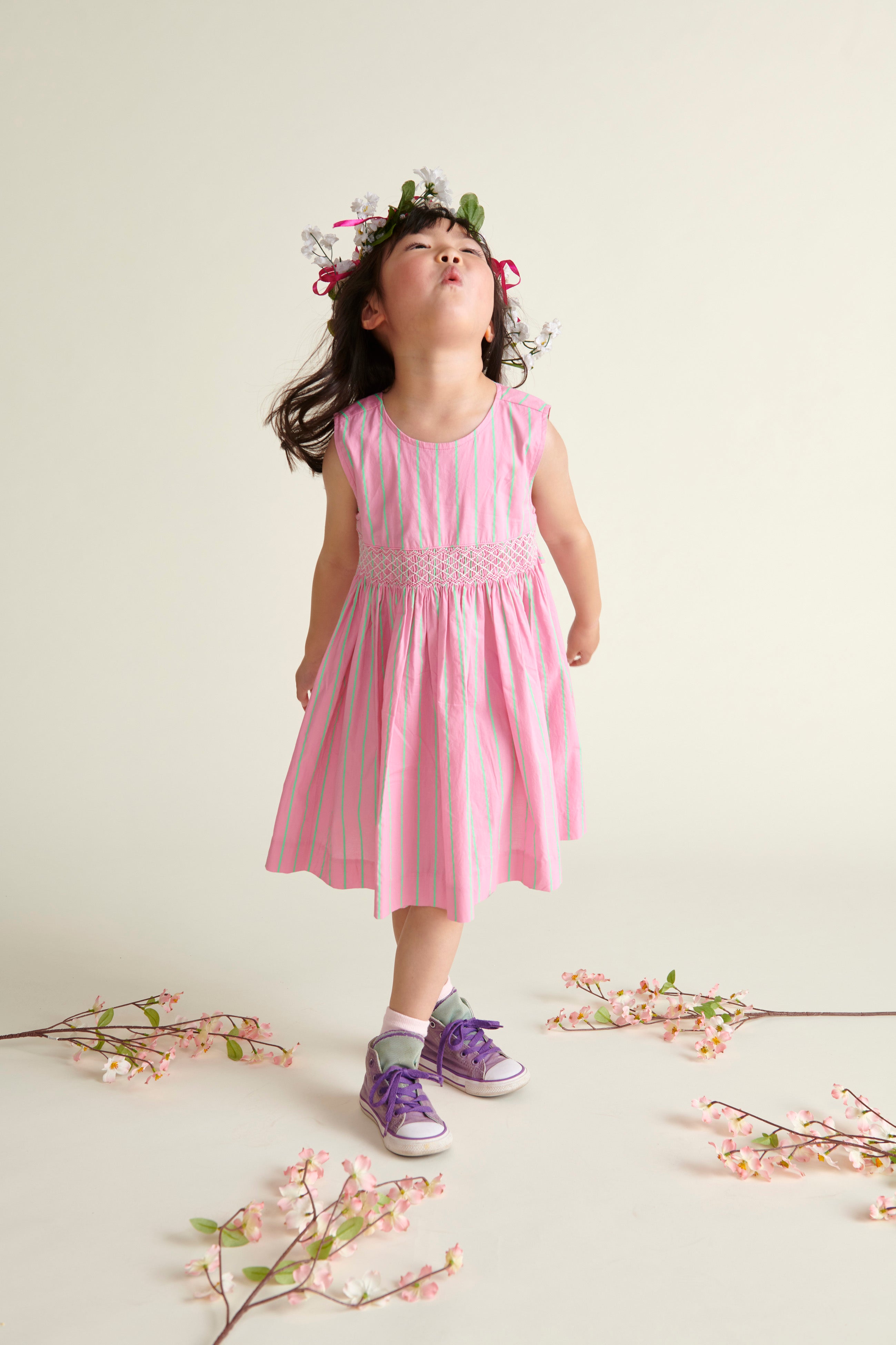 Hand-Smocked Girls Dress - Coral