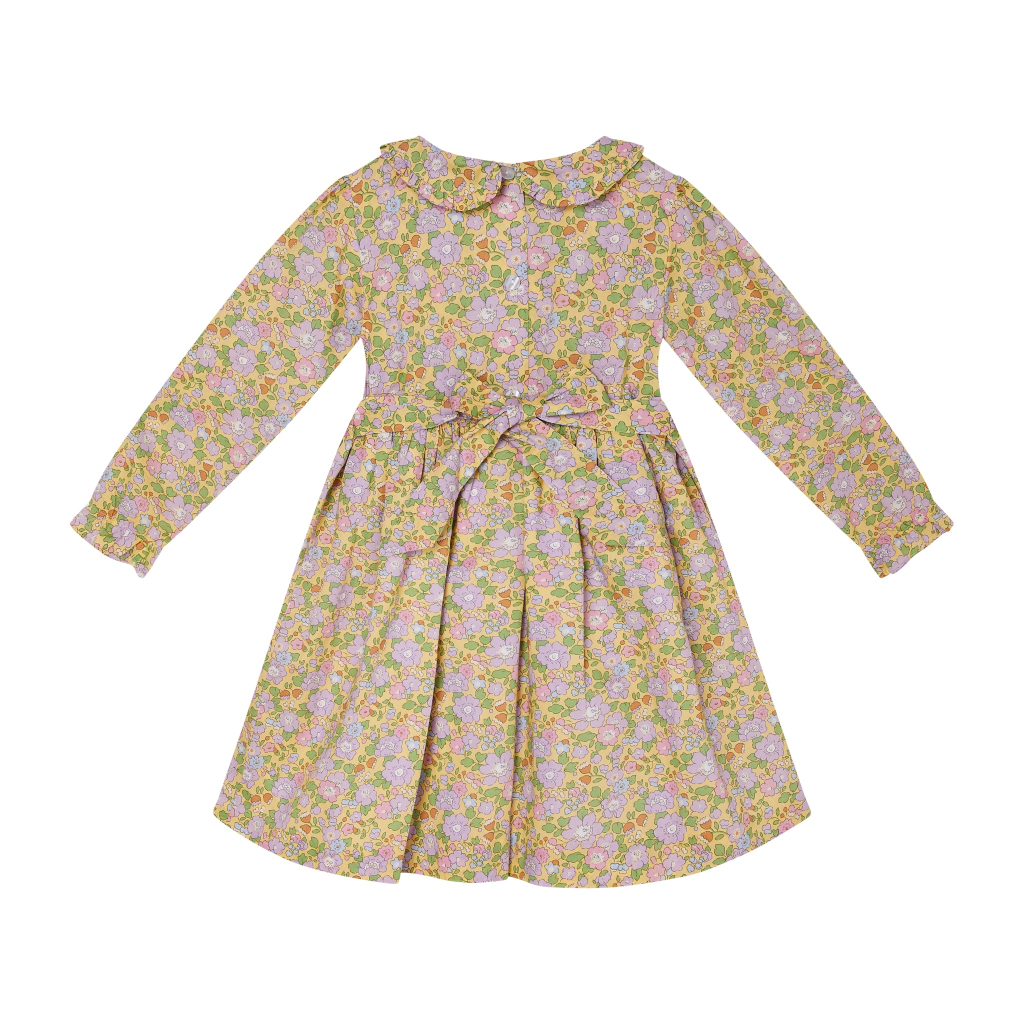 Floral Dress Made from Liberty Fabric, yellow, lilac, hand-smocked, back