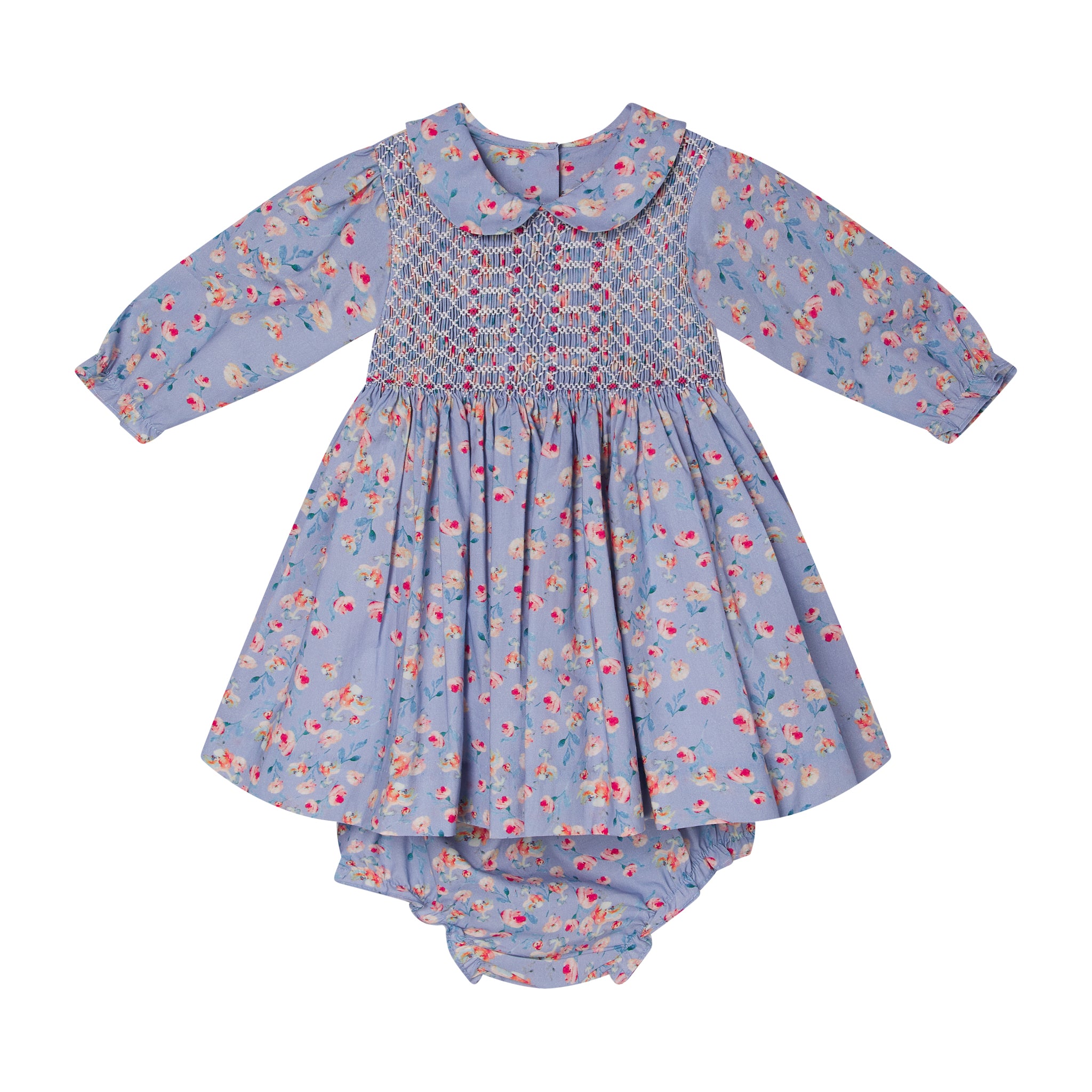 pale blue baby dress with hand smocking