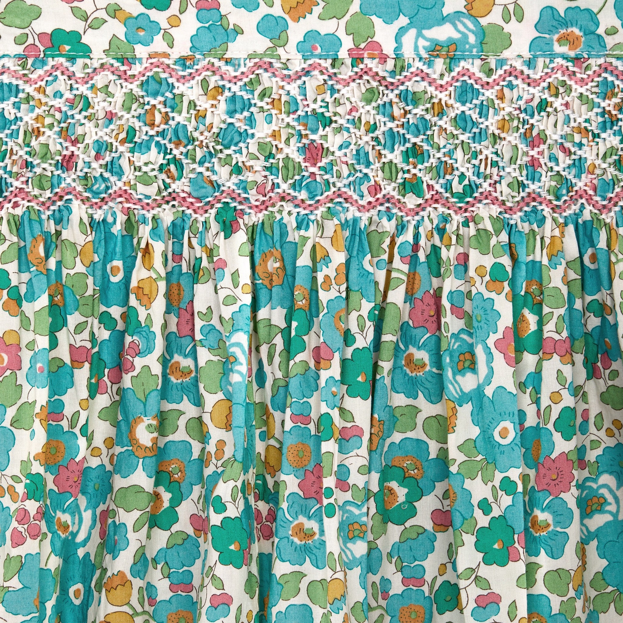 smocked girls skirt, Liberty Betsy fabric, detail