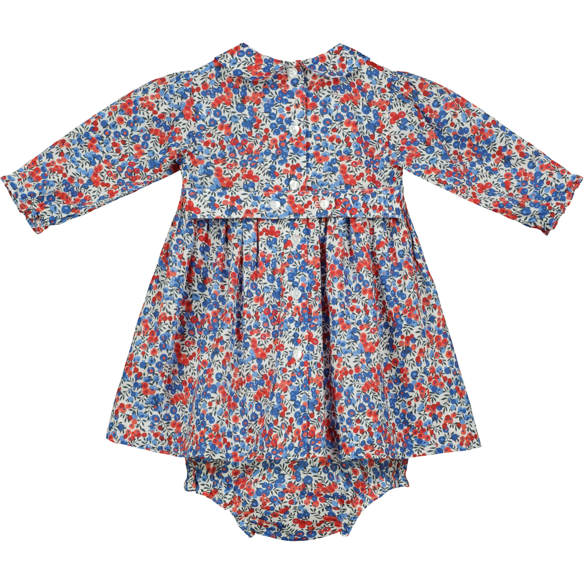  Blue and red Wiltshire Tana Lawn™ Cotton  Liberty print dress with hand-smocking, back