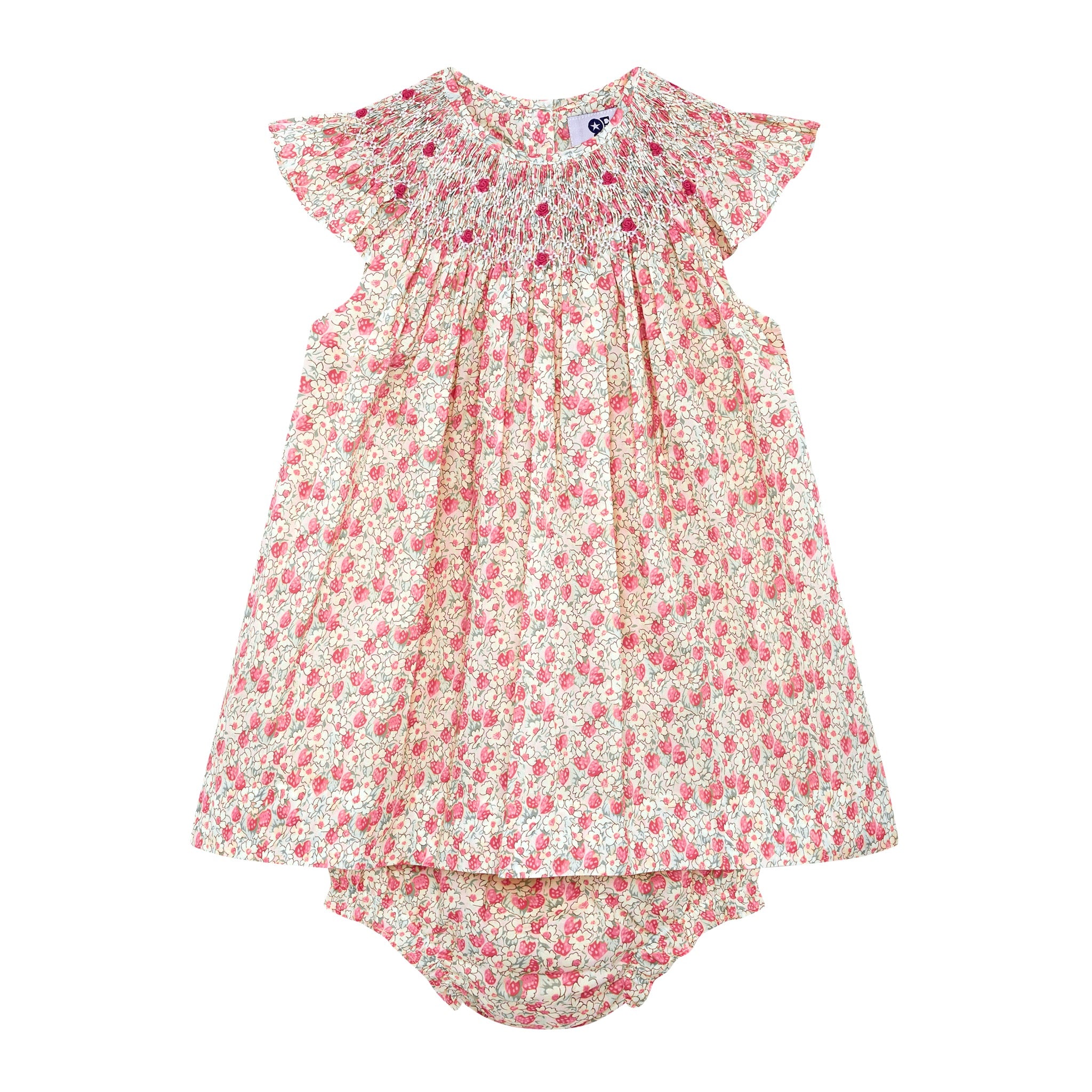 strawberry blossom hand-smocked dress, pastel coloured, front