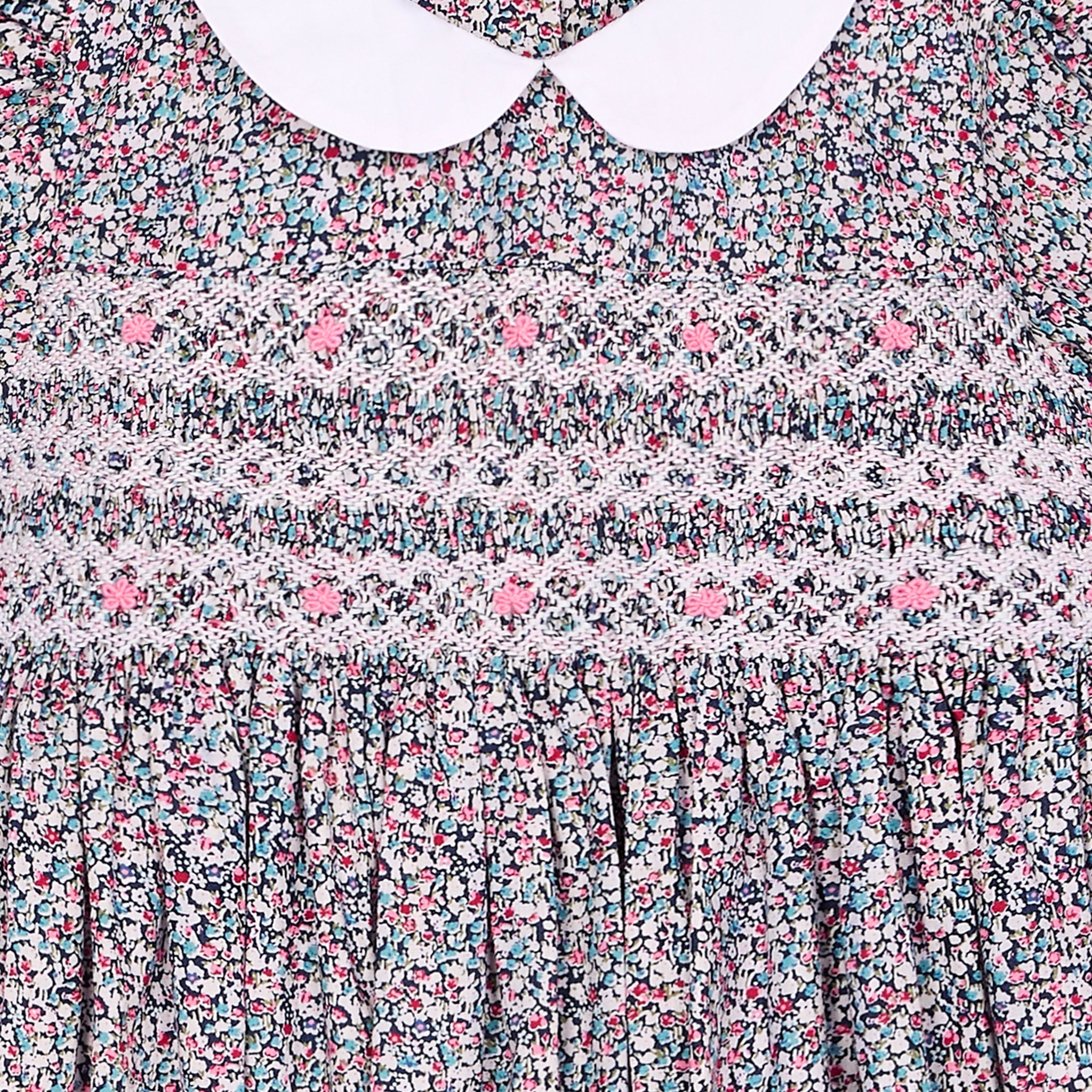closeup smocking of floral dress