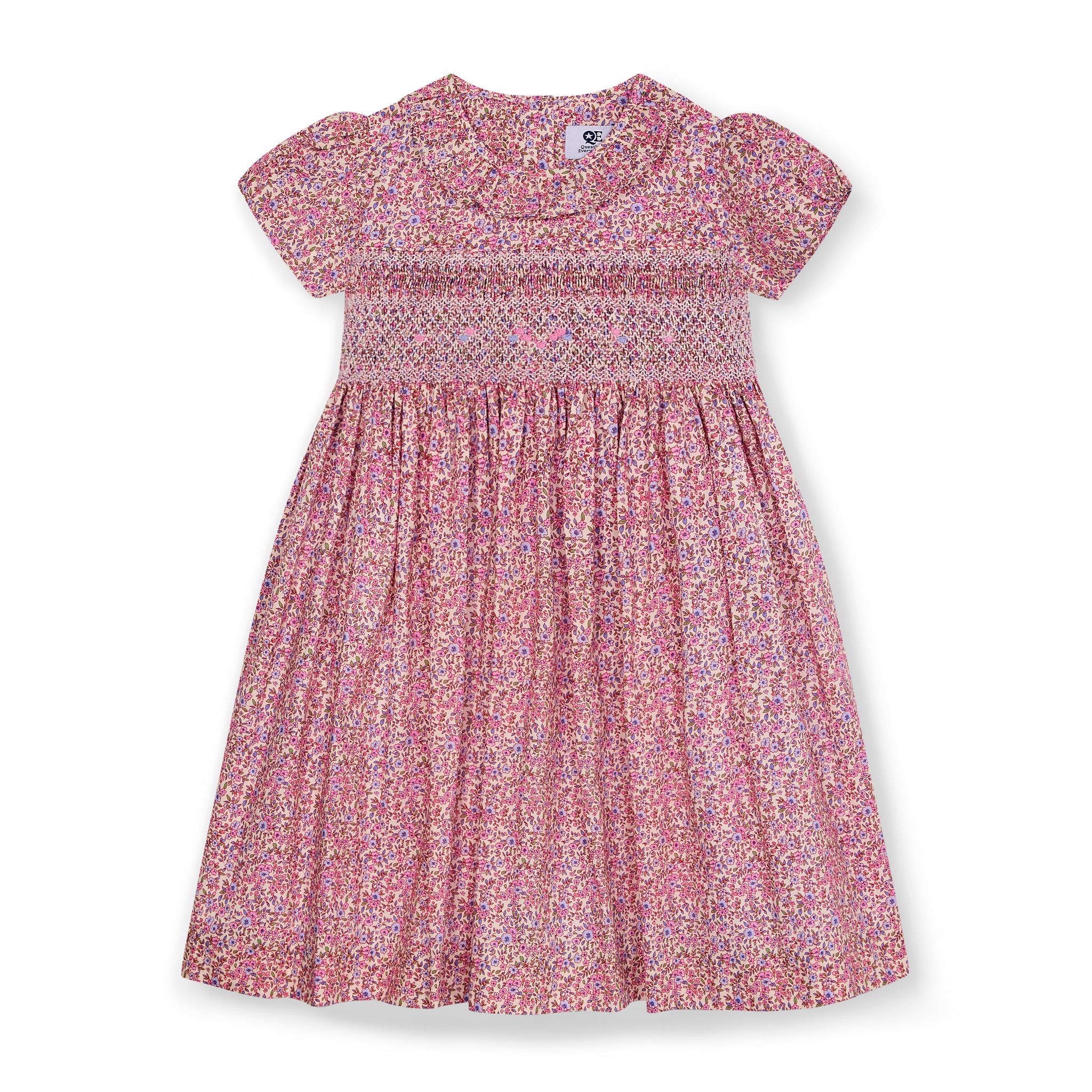 Floral hand-smocked dress front