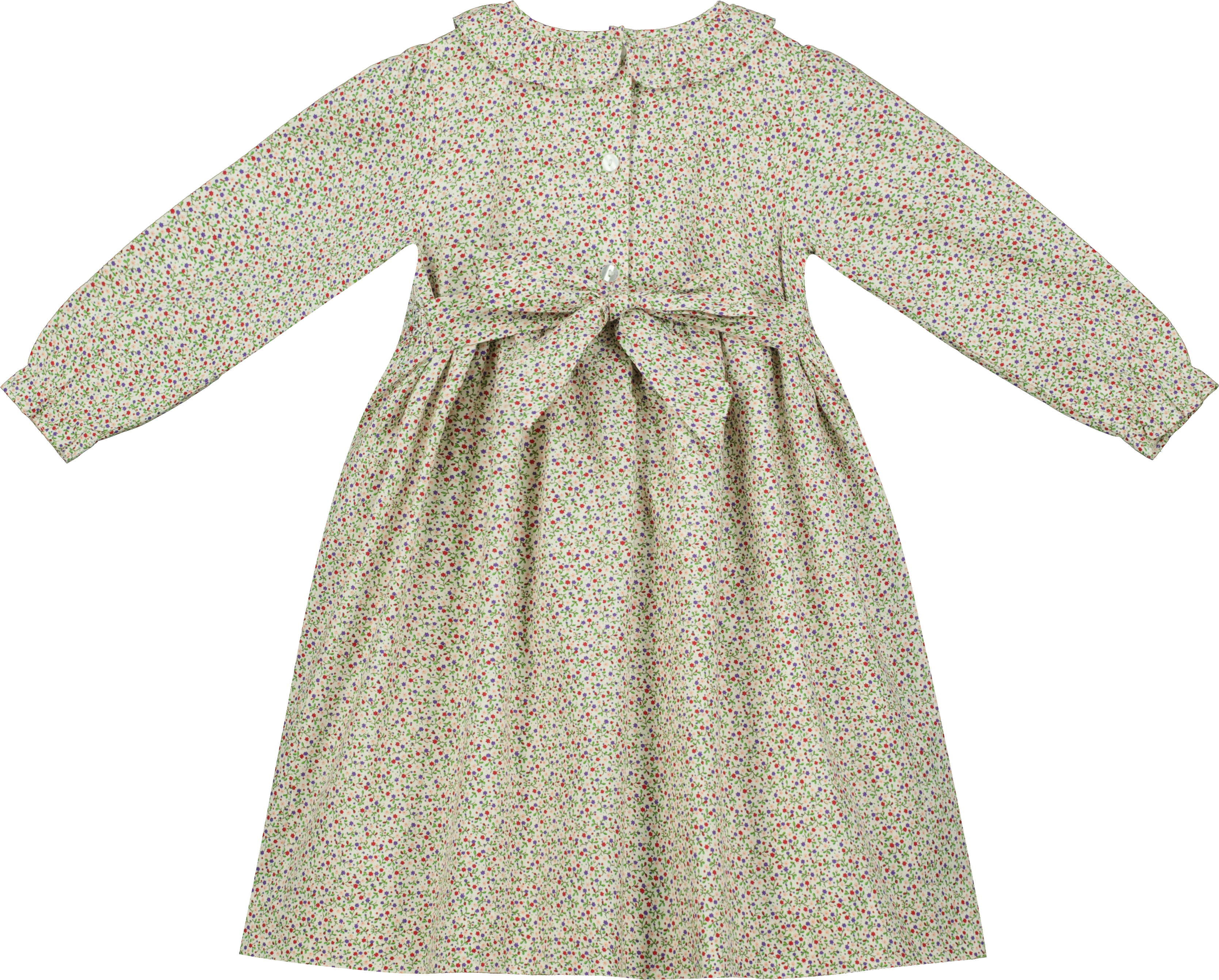 smock dress, ditzy floral, long sleeves, back