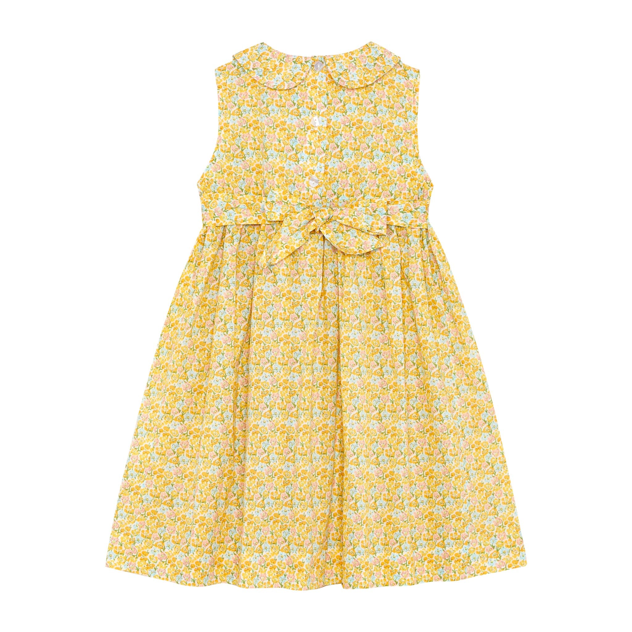 yellow floral smock dress, back