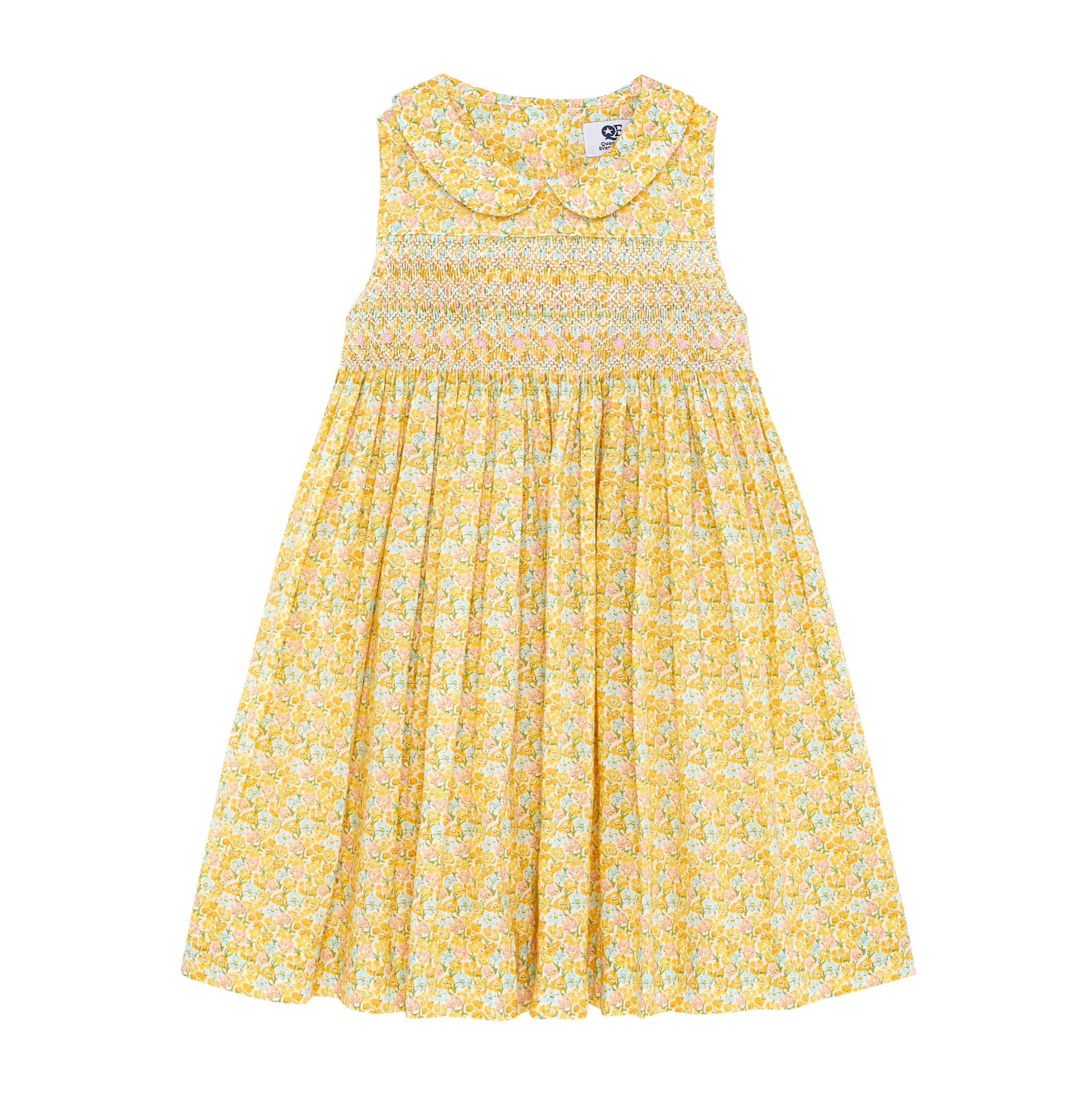 hand-smocked yellow Easter Dress, sleeveless, front