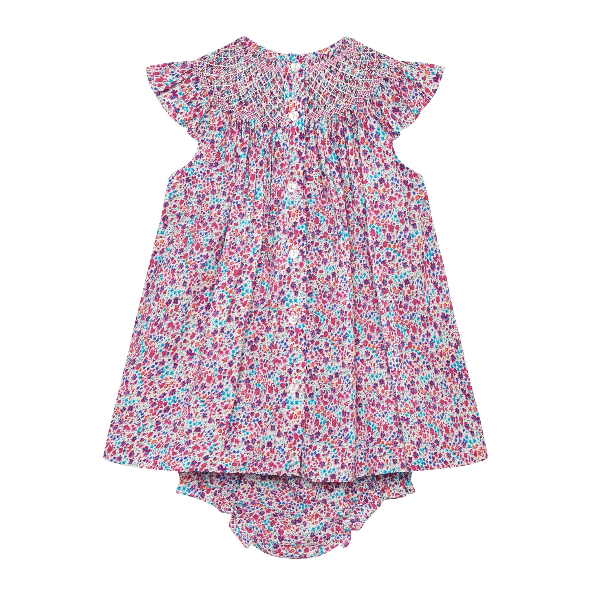 hand-smocked dress, ditzy floral, back