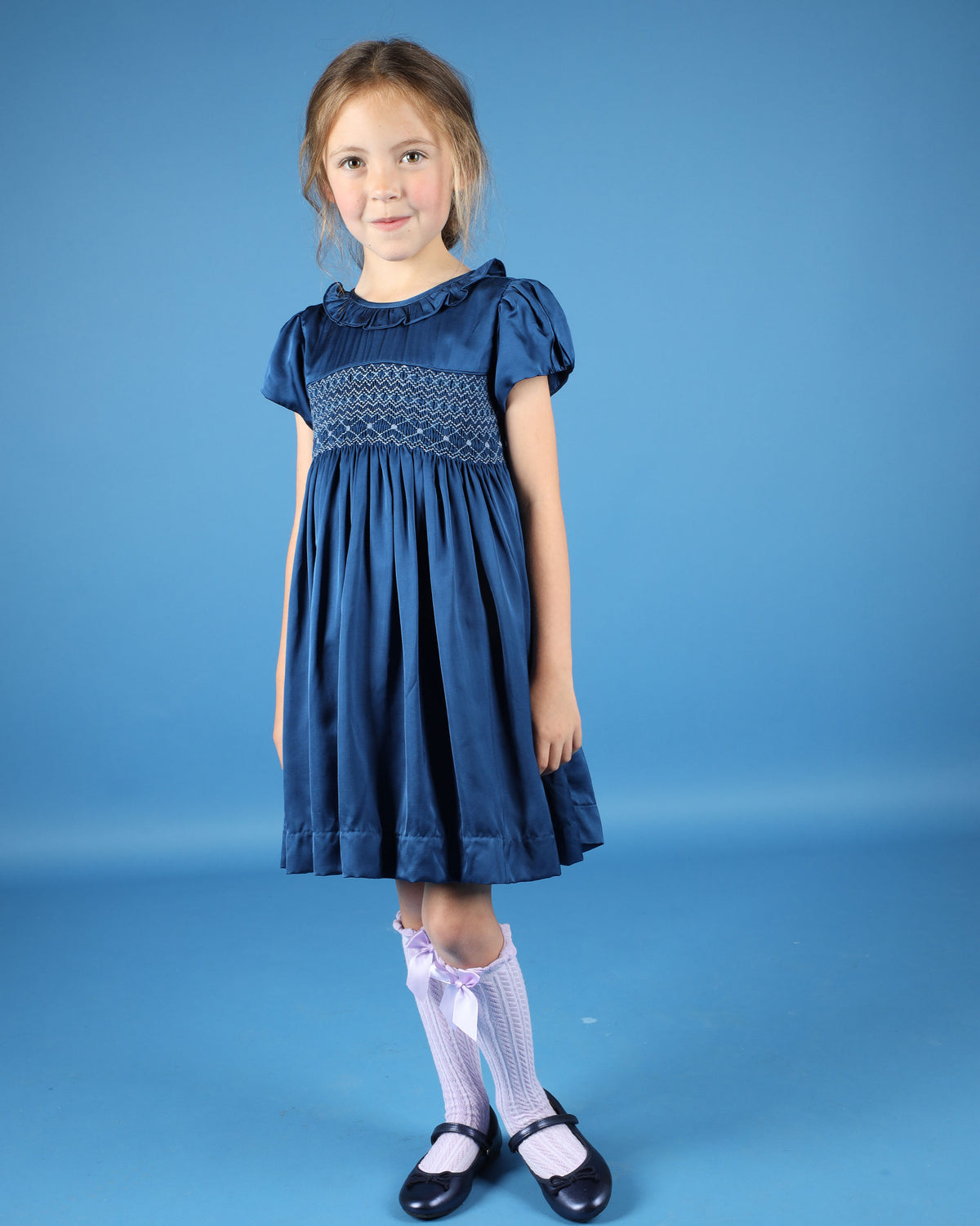Hand-Smocked Girls Dress - SAPPHIRE