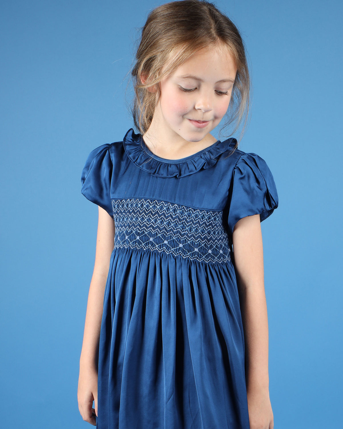 Hand-Smocked Girls Dress - SAPPHIRE