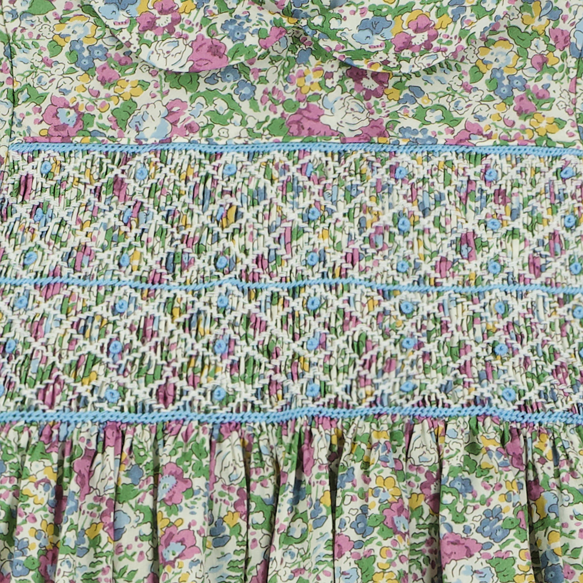 made with Liberty print smocked dress for baby and toddler, floral,detail