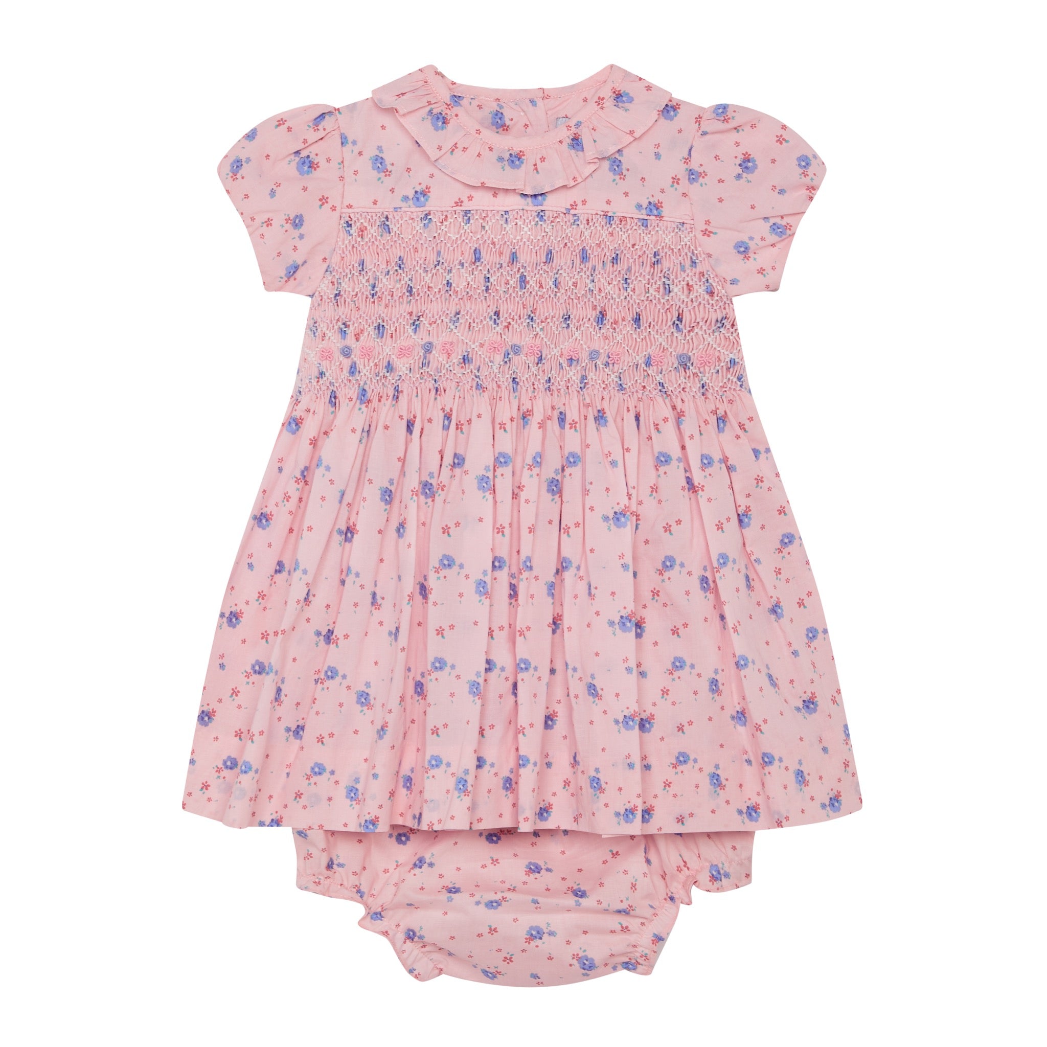 pink smock dress for baby, front