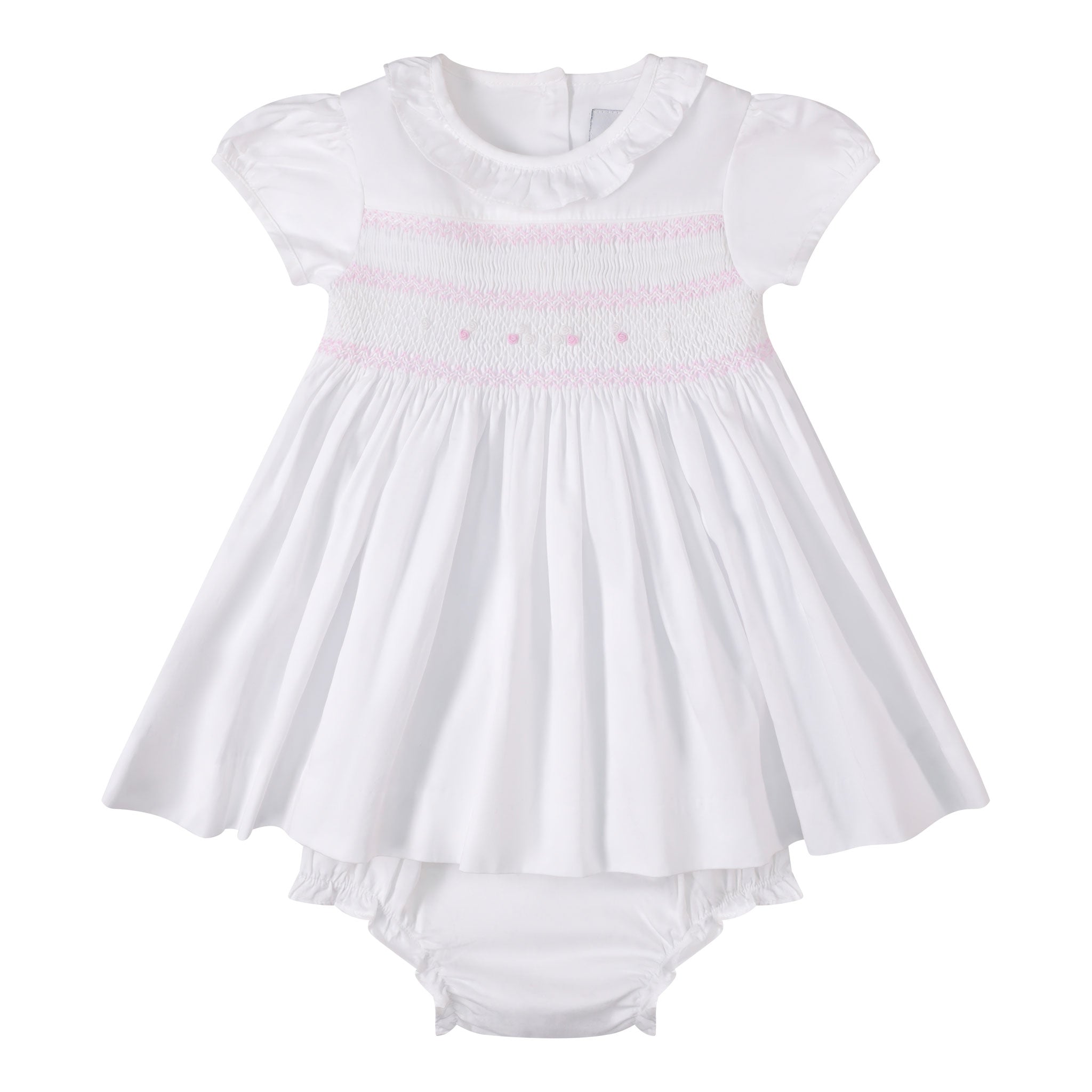 pristine white baby dress with smocking