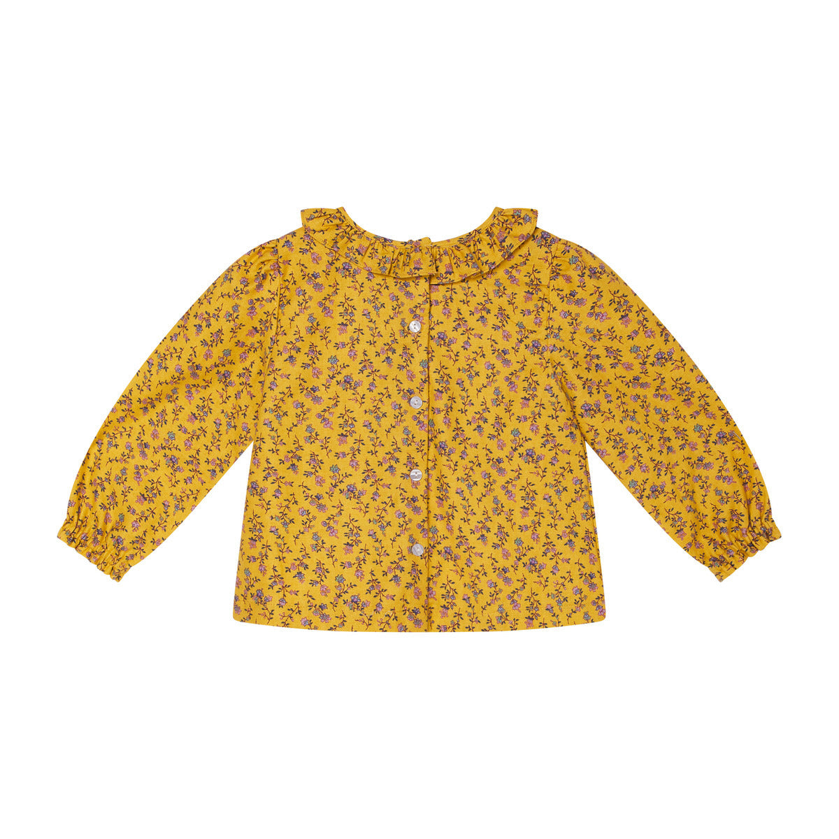 back of yellow floral baby blouse