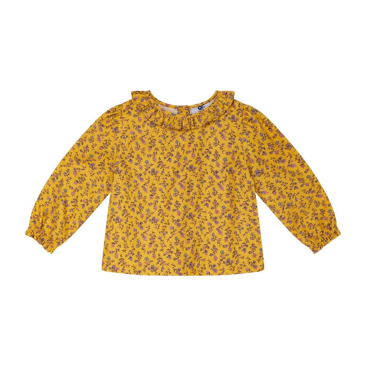 front of yellow floral baby blouse