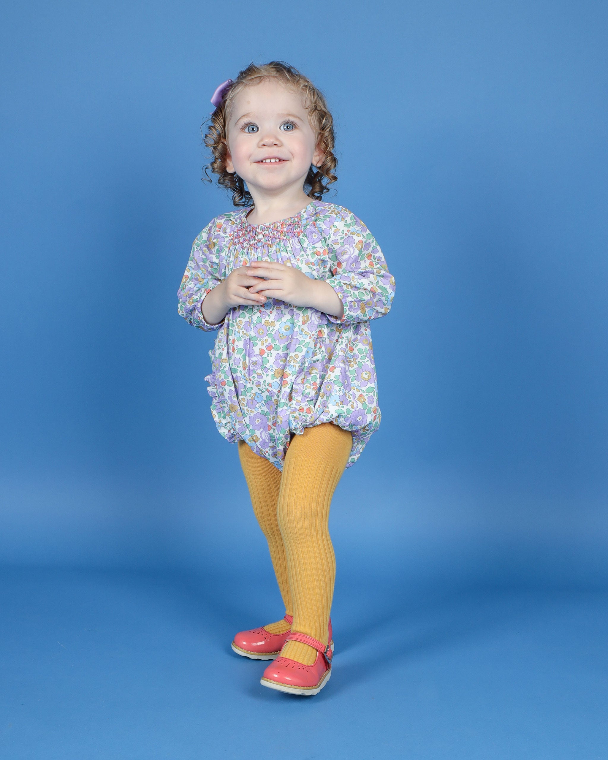 toddler in floral Liberty Print onepiece