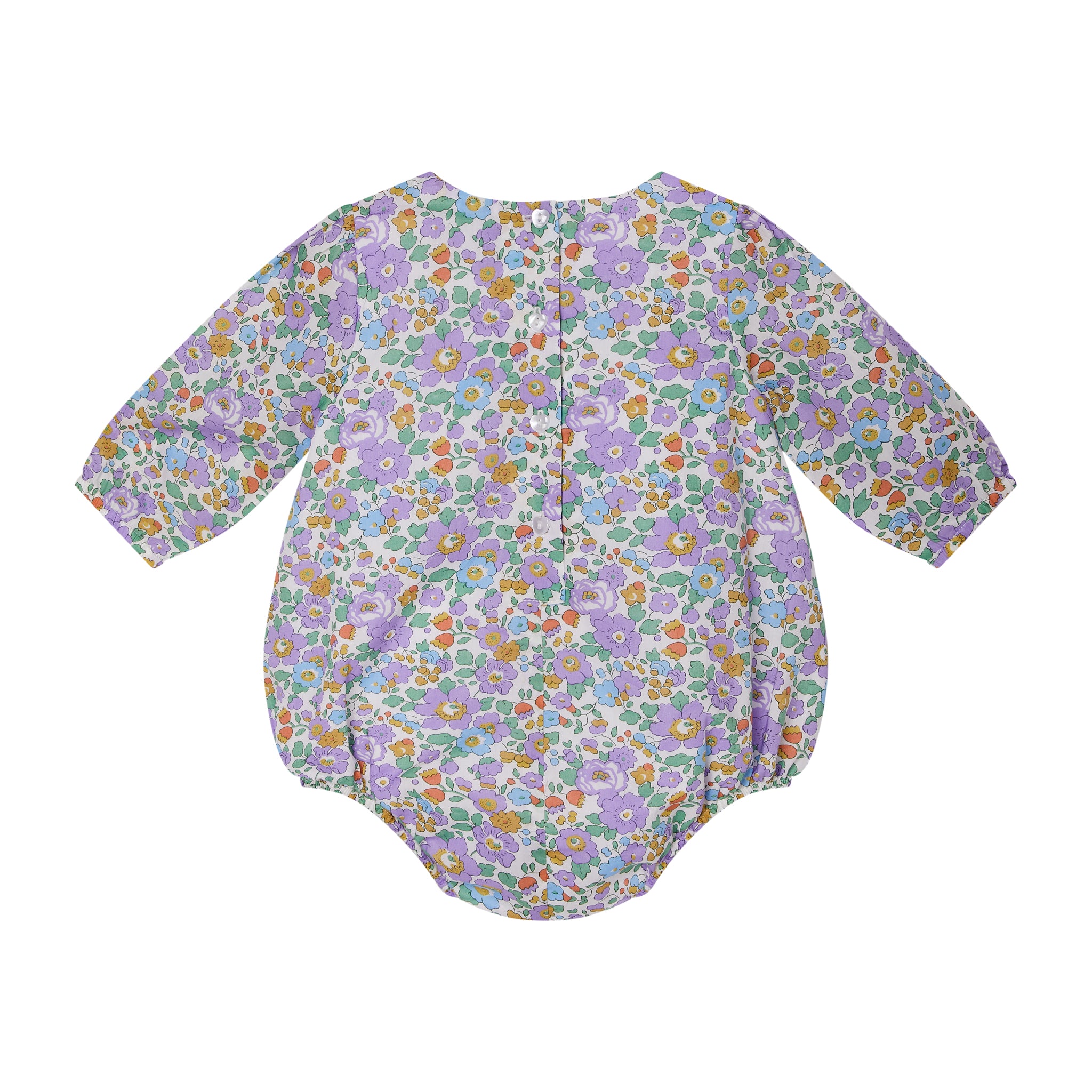 baby bubble, purple floral, back