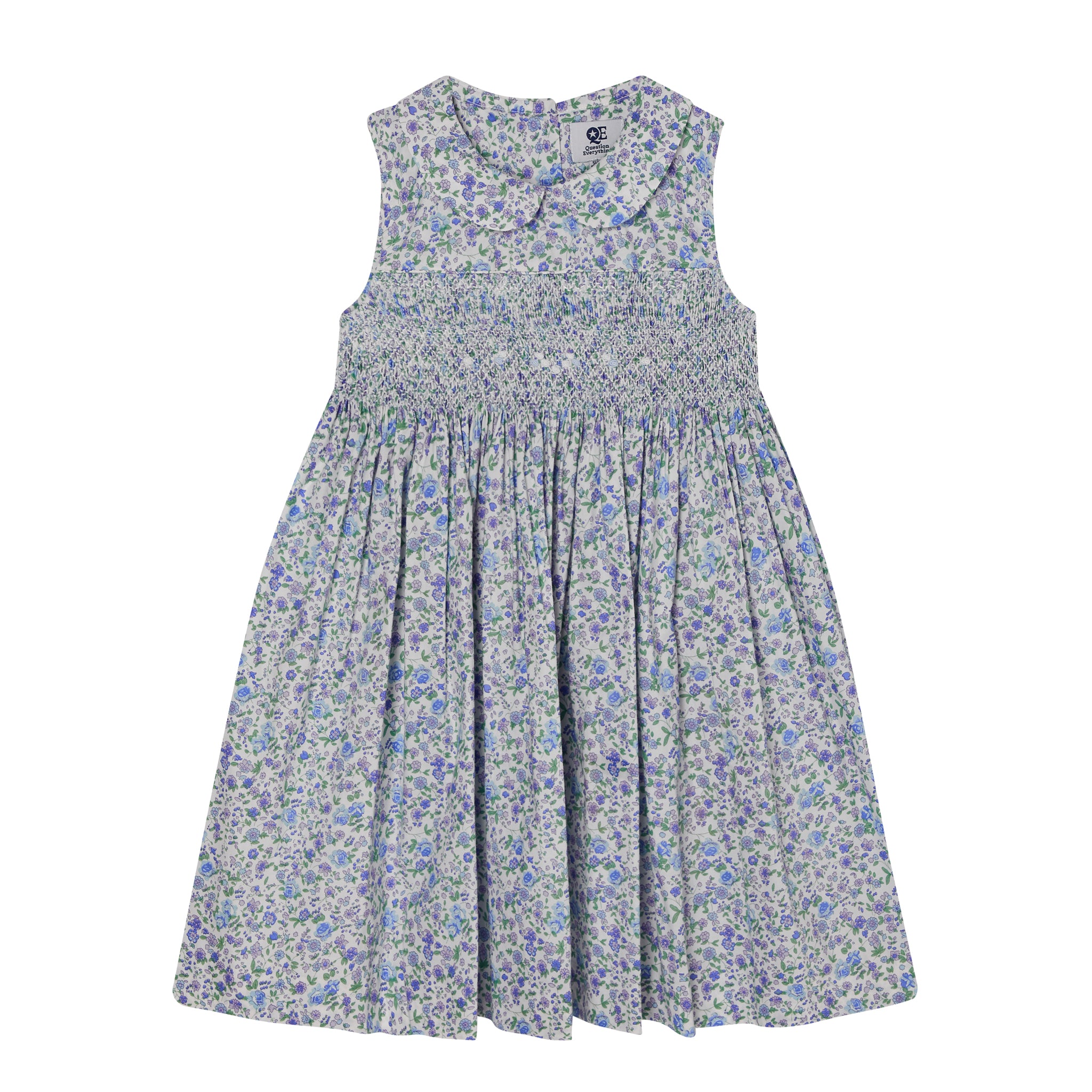 lilac floral smcokedd dress made from cotton