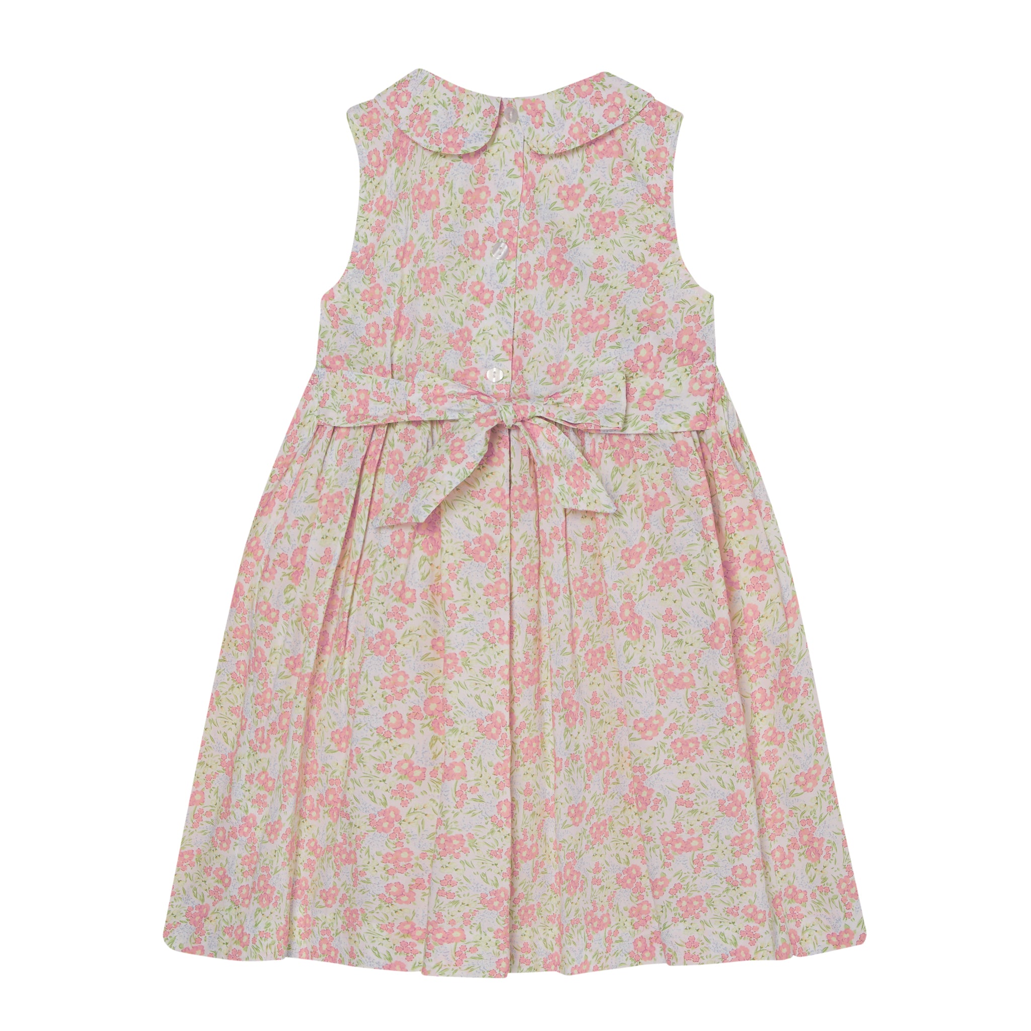 peach floral smock dress for girls, back