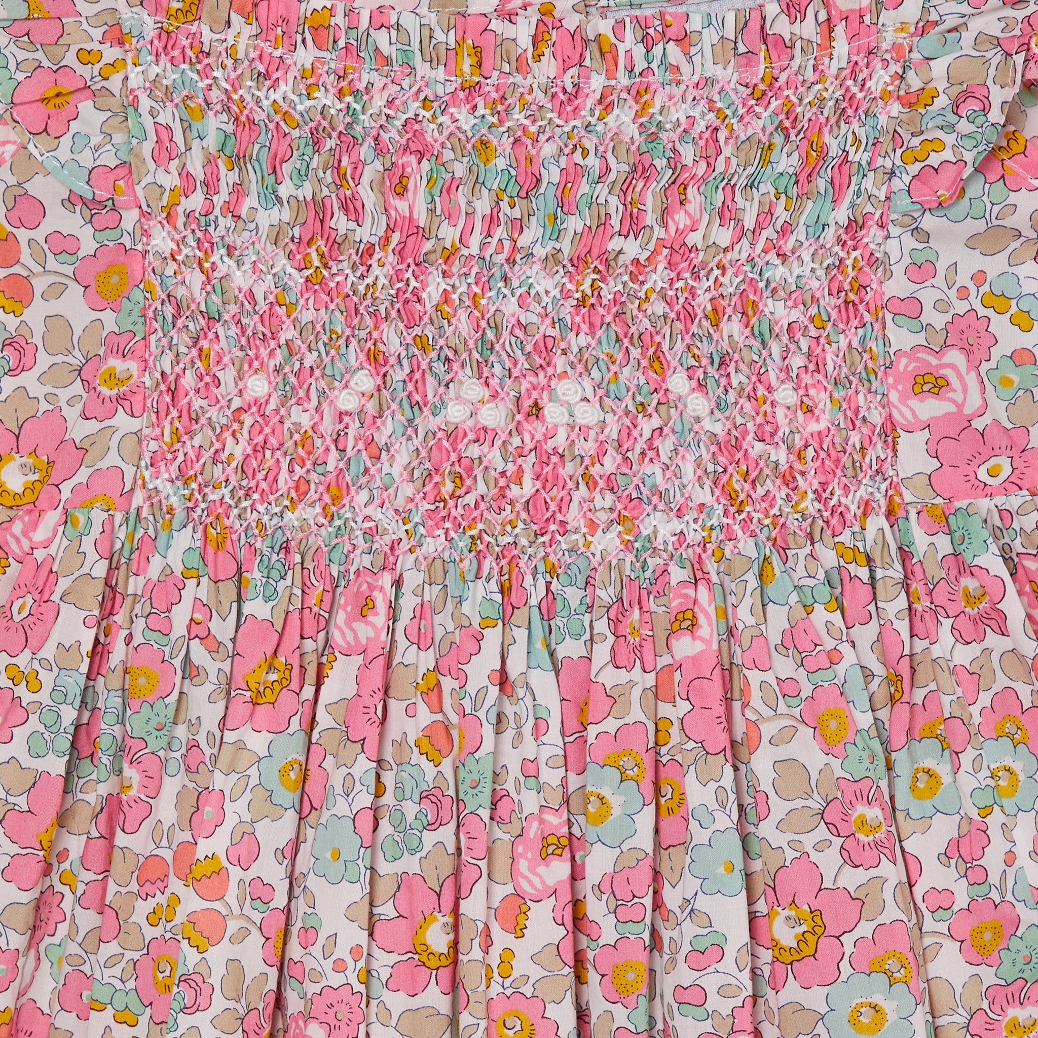 Liberty Betsy Pink Sundress for Girls, Smocked, Smocking Detail