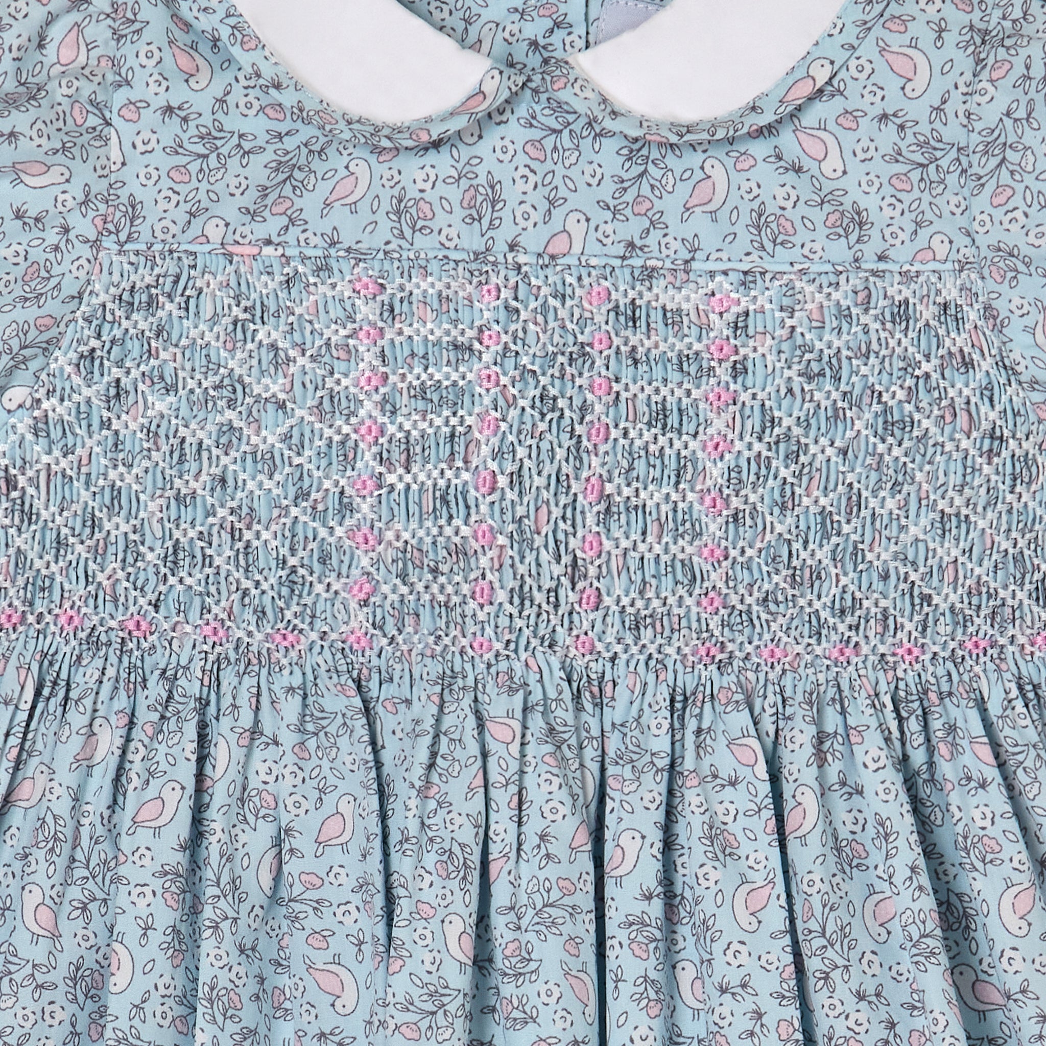 details of smocking blue baby dress aderyn