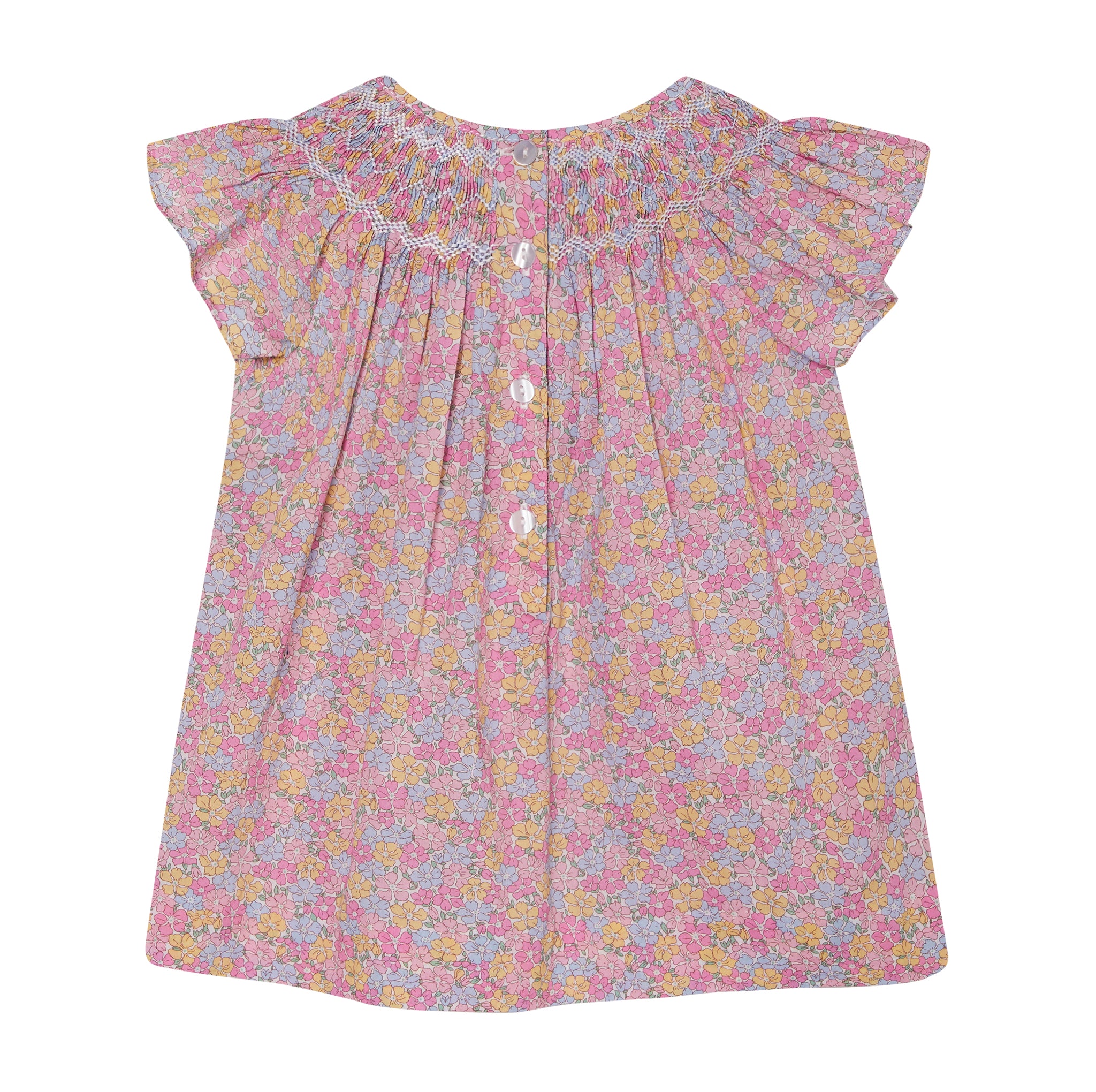 floral blouse , pink, smocked, back