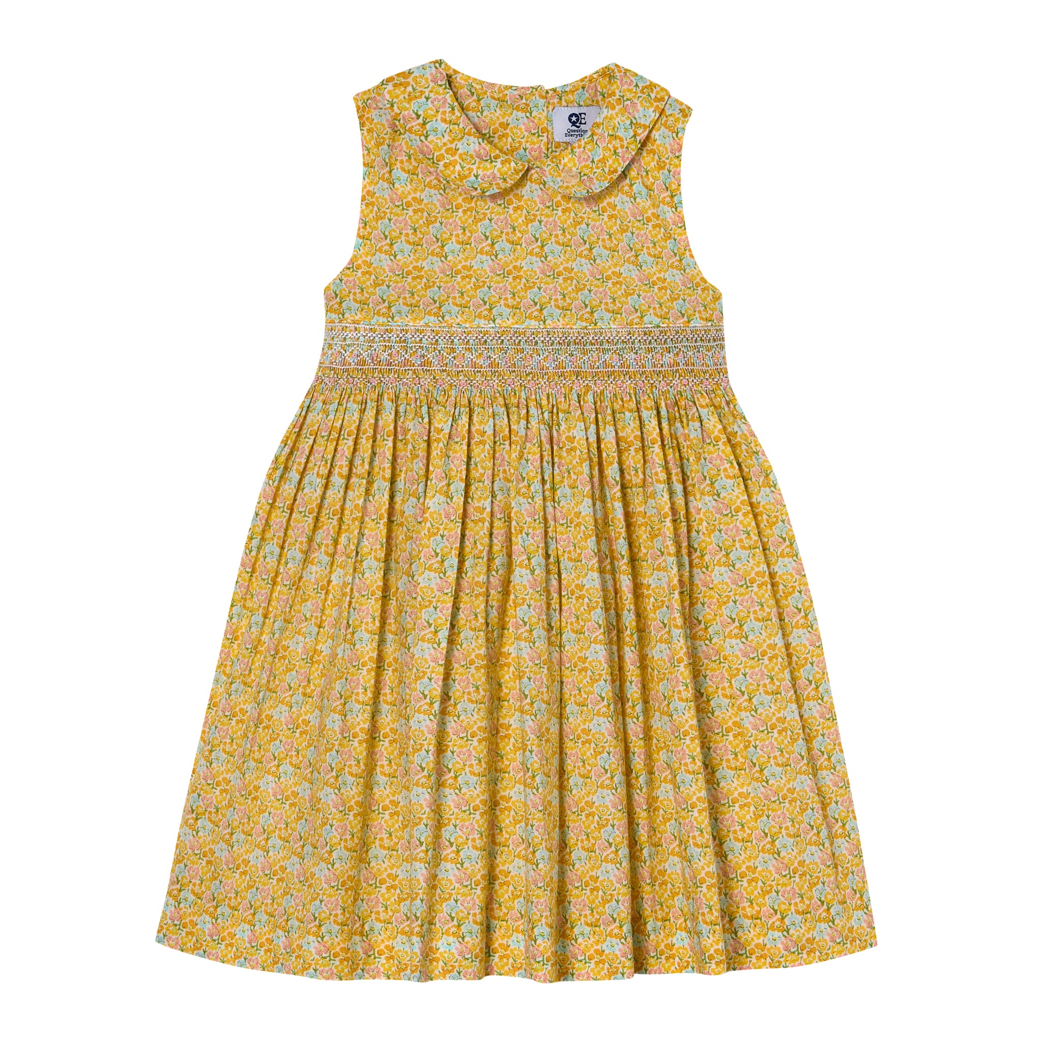 Yellow floral dress with hand-smocking
