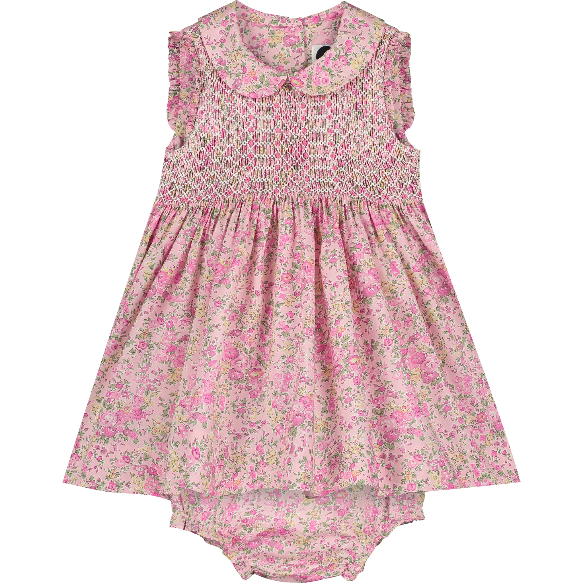 Pink Liberty print dress, front 