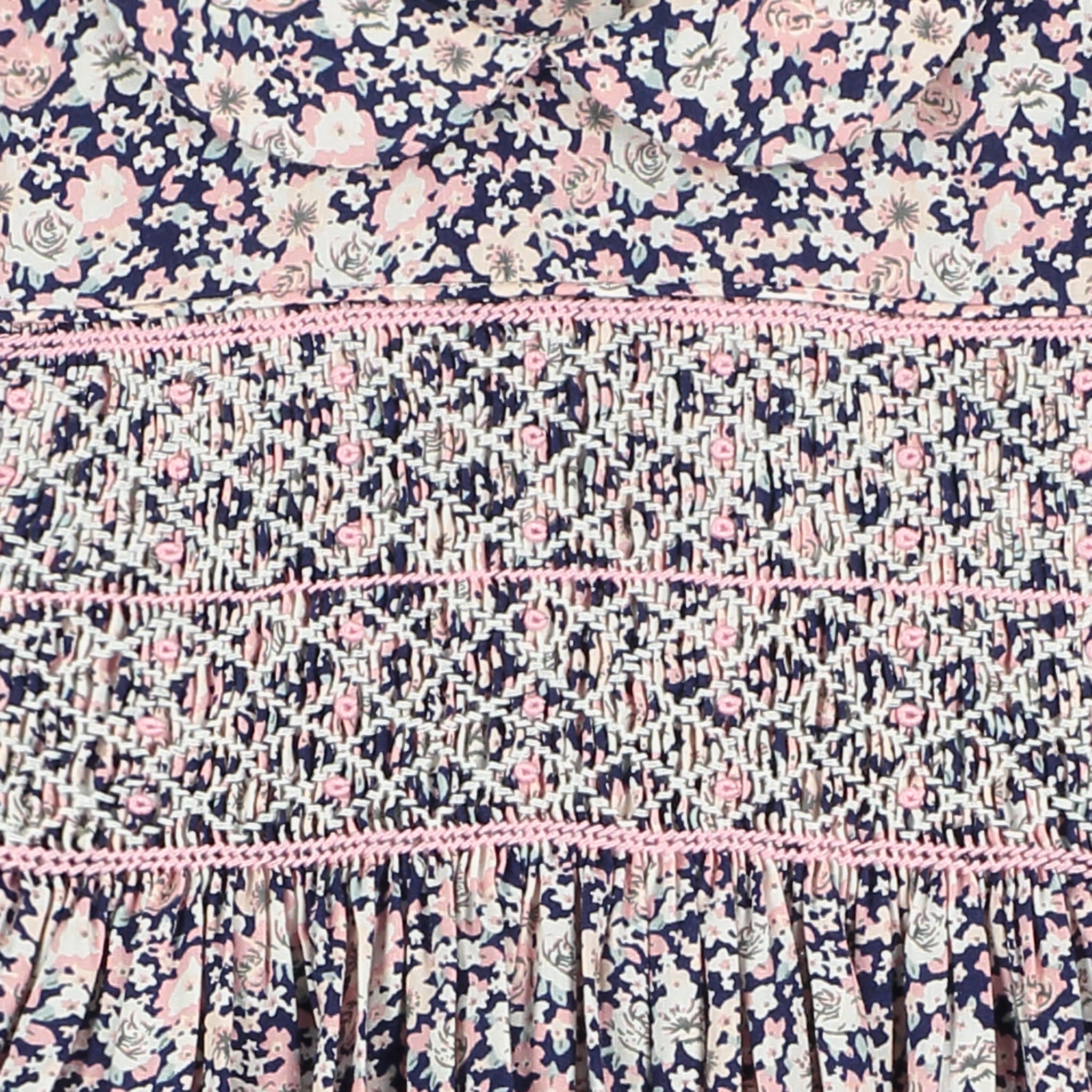 smocking detail, floral baby dress