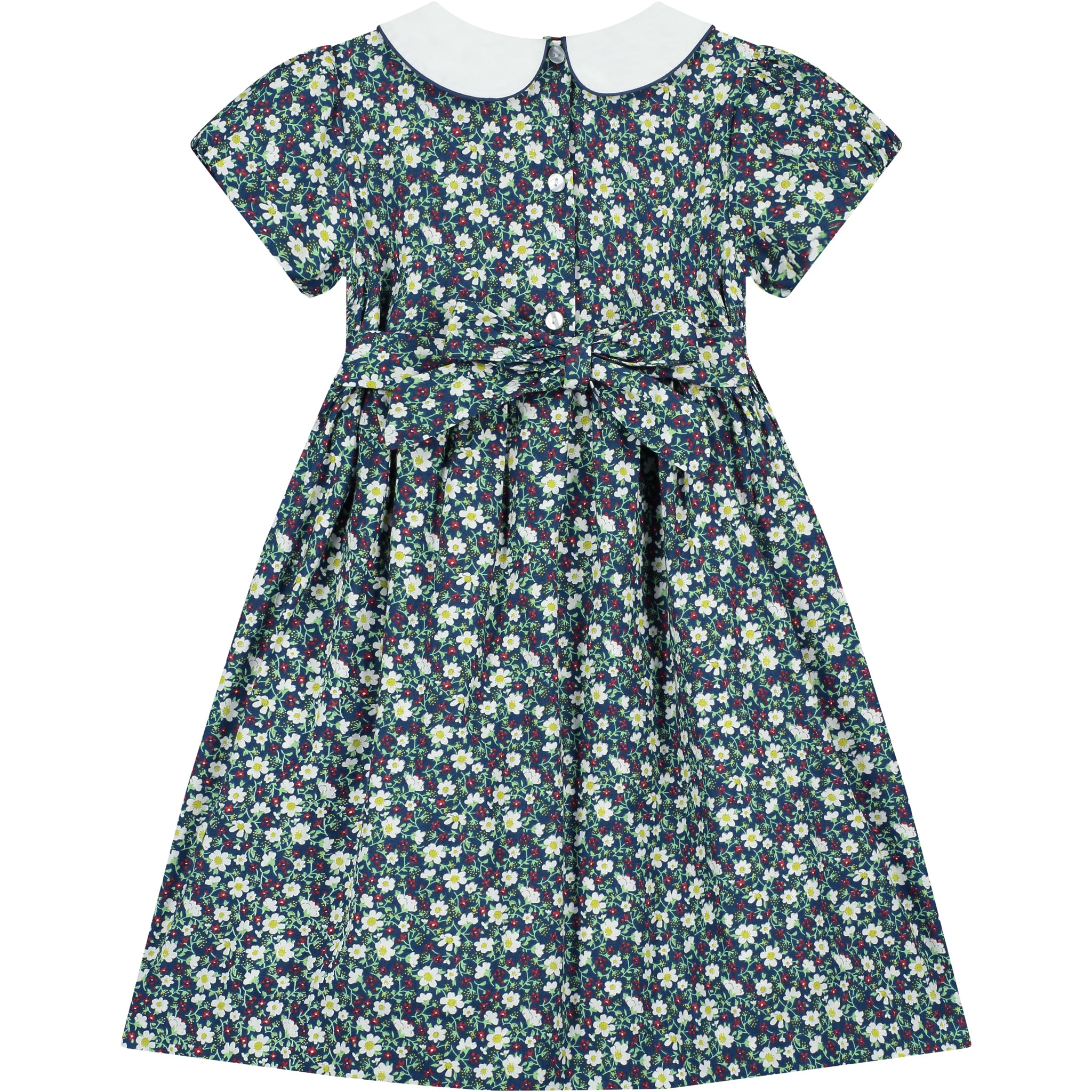 floral smock dress with white Peter Pan collar, back