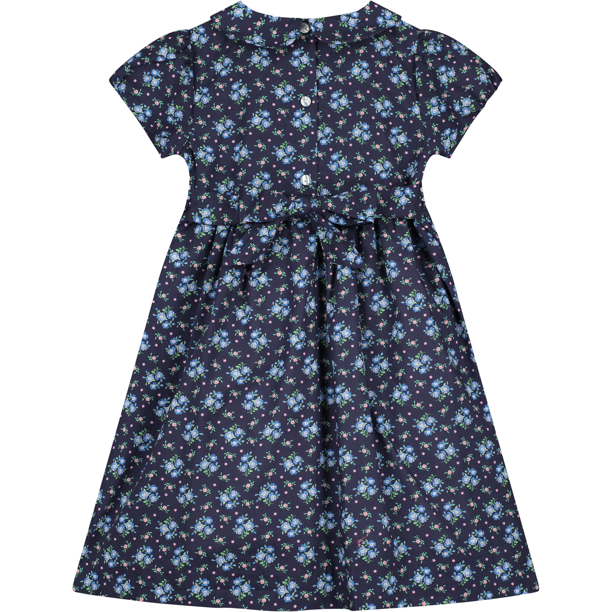 hand-smocked Liberty print dress, back