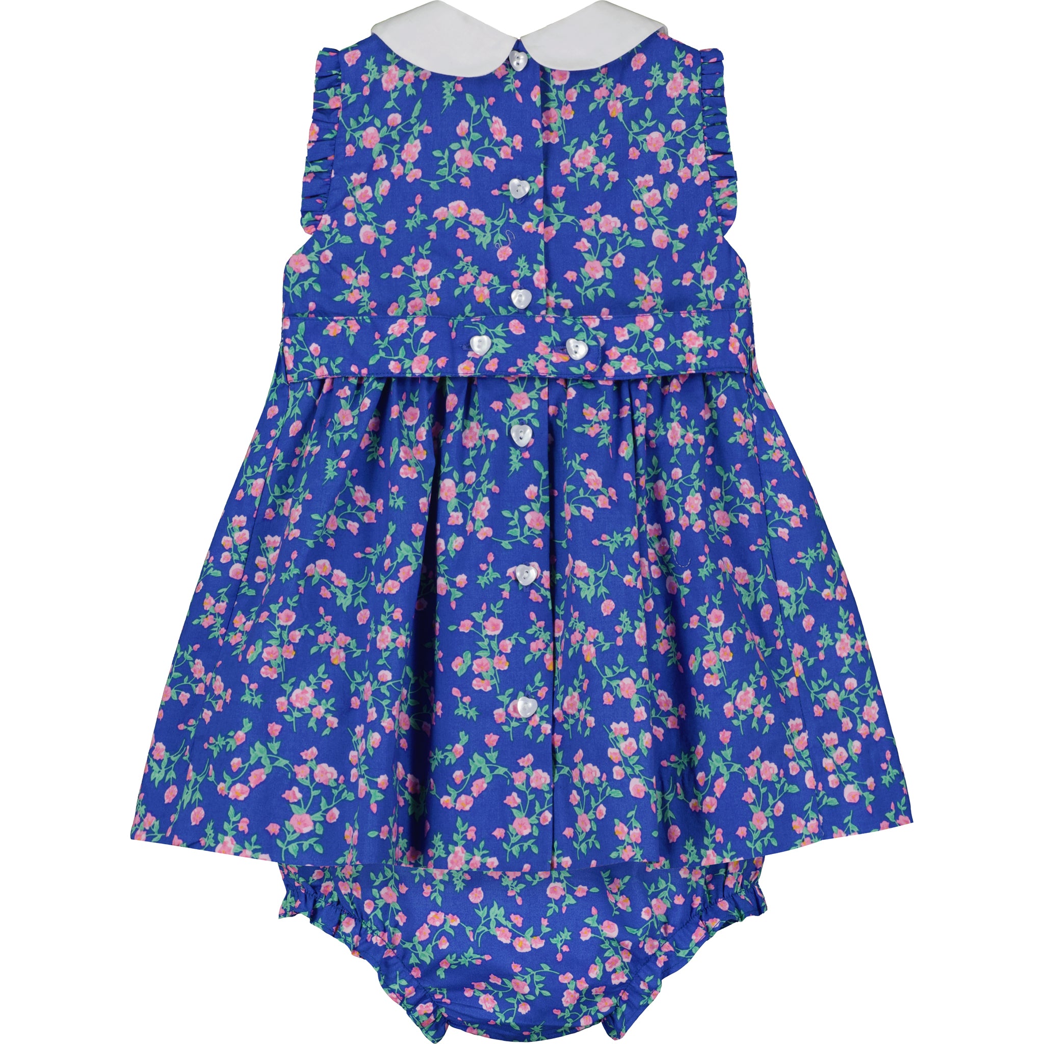blue floral smock dress, back