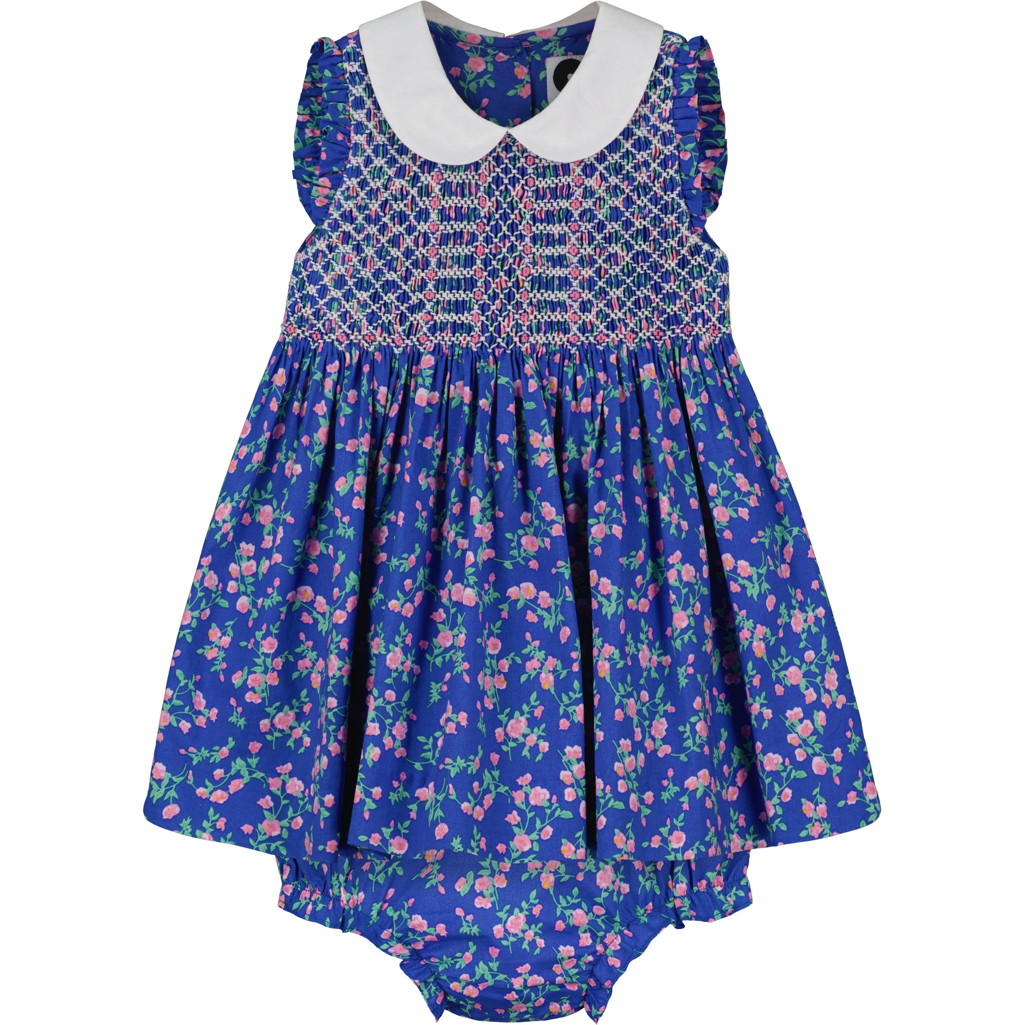BLue sleeveless summer dress for baby  with matching bloomers