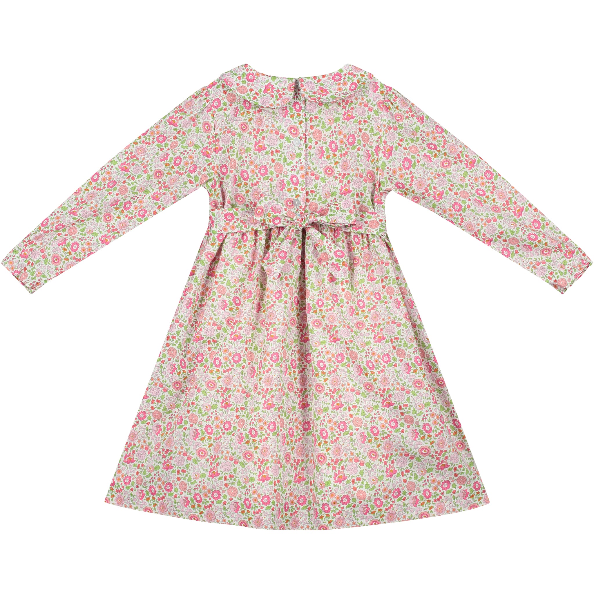 hand-smocked dress made from Liberty fabric, back