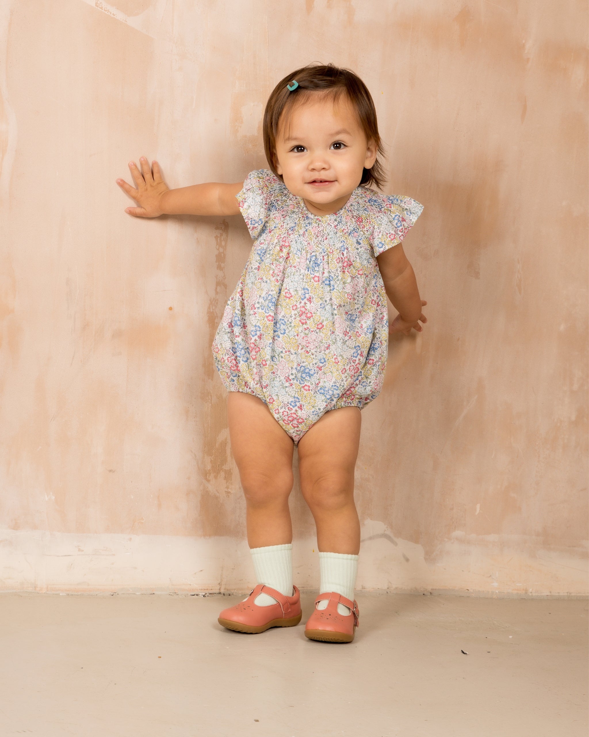 Girls in Floral Baby bubble, hand-smocked