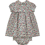 floral hand-smocked winter dress for baby, front
