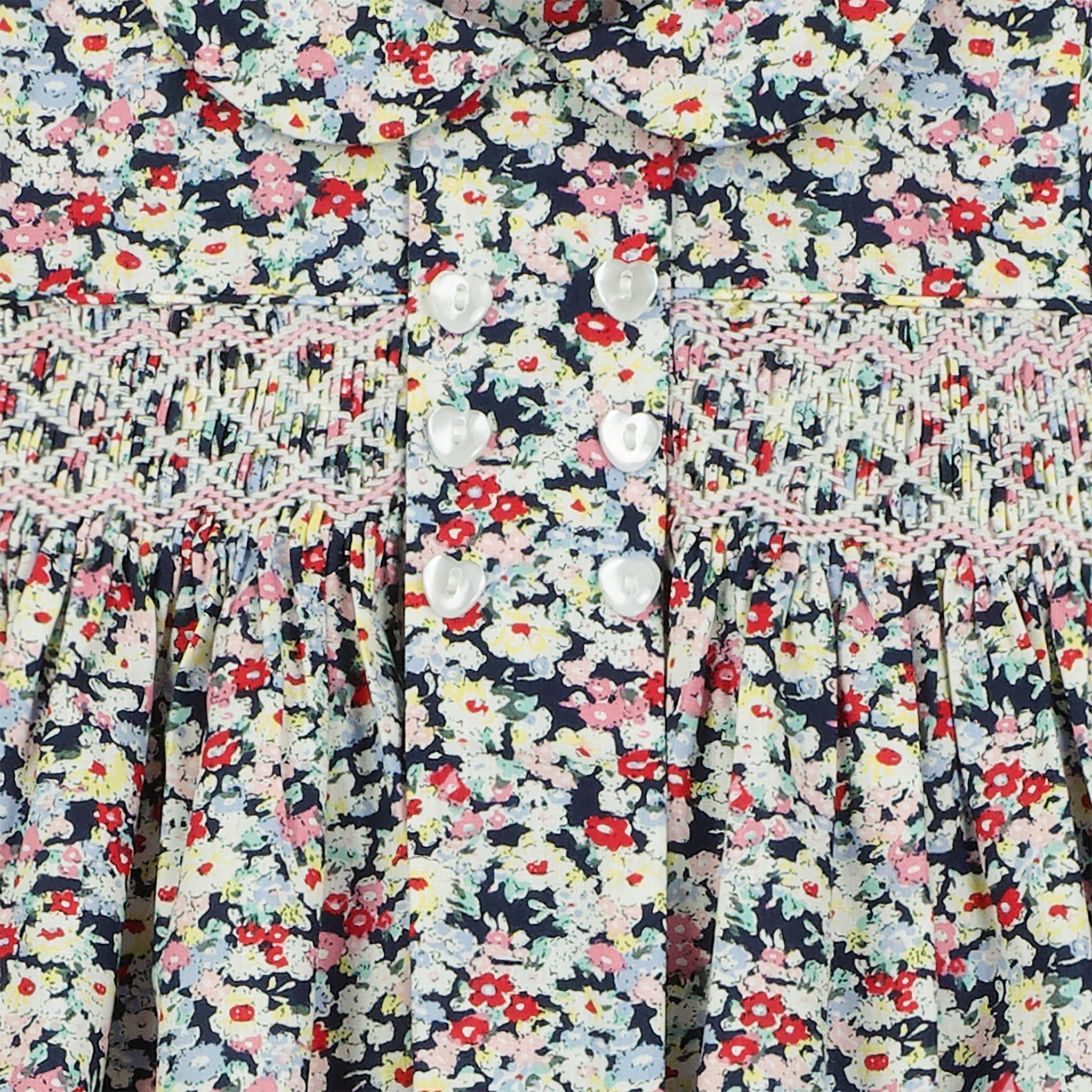 floral hand-smocked winter dress for baby, detail