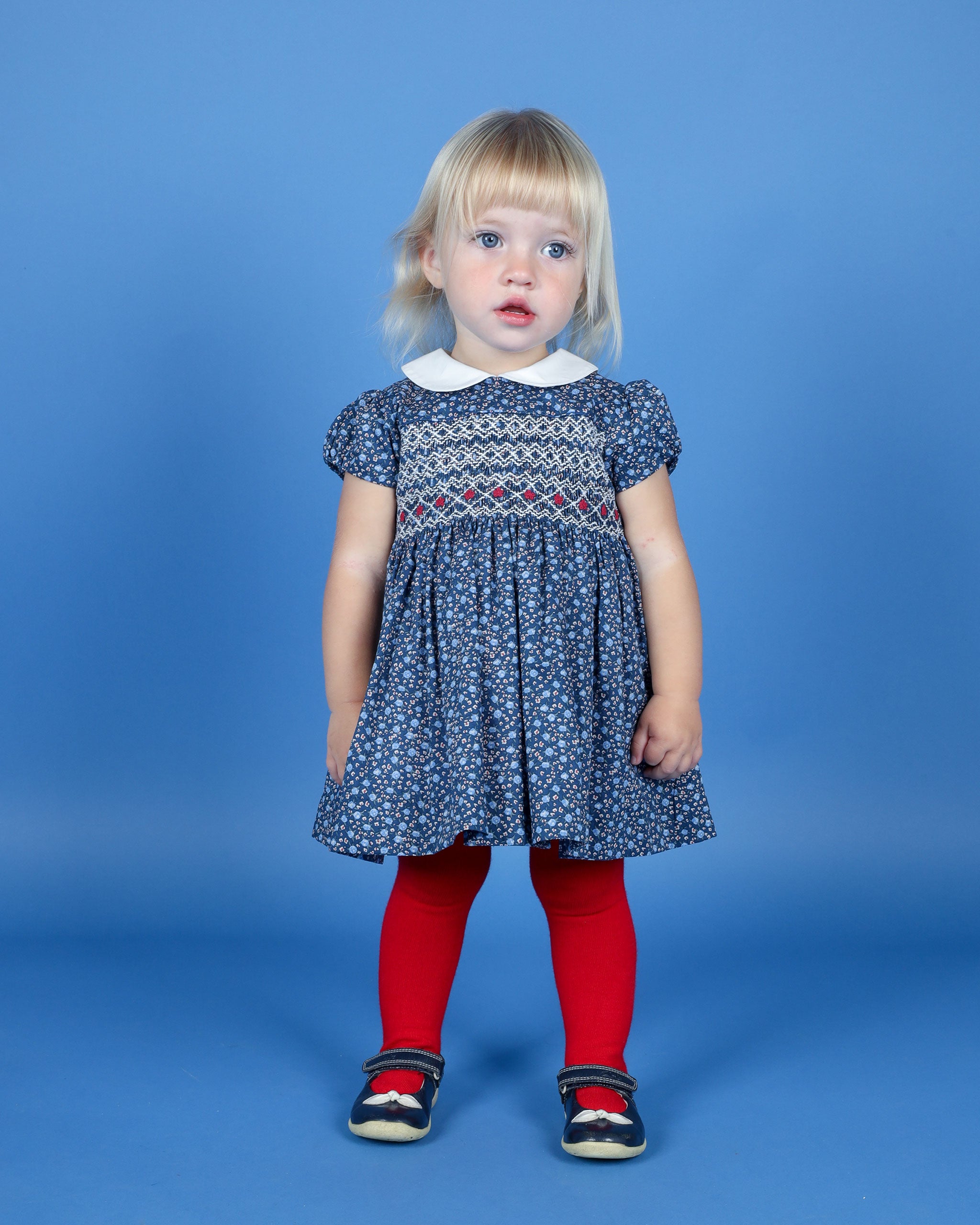 Navy Hand Smocked Baby Dress