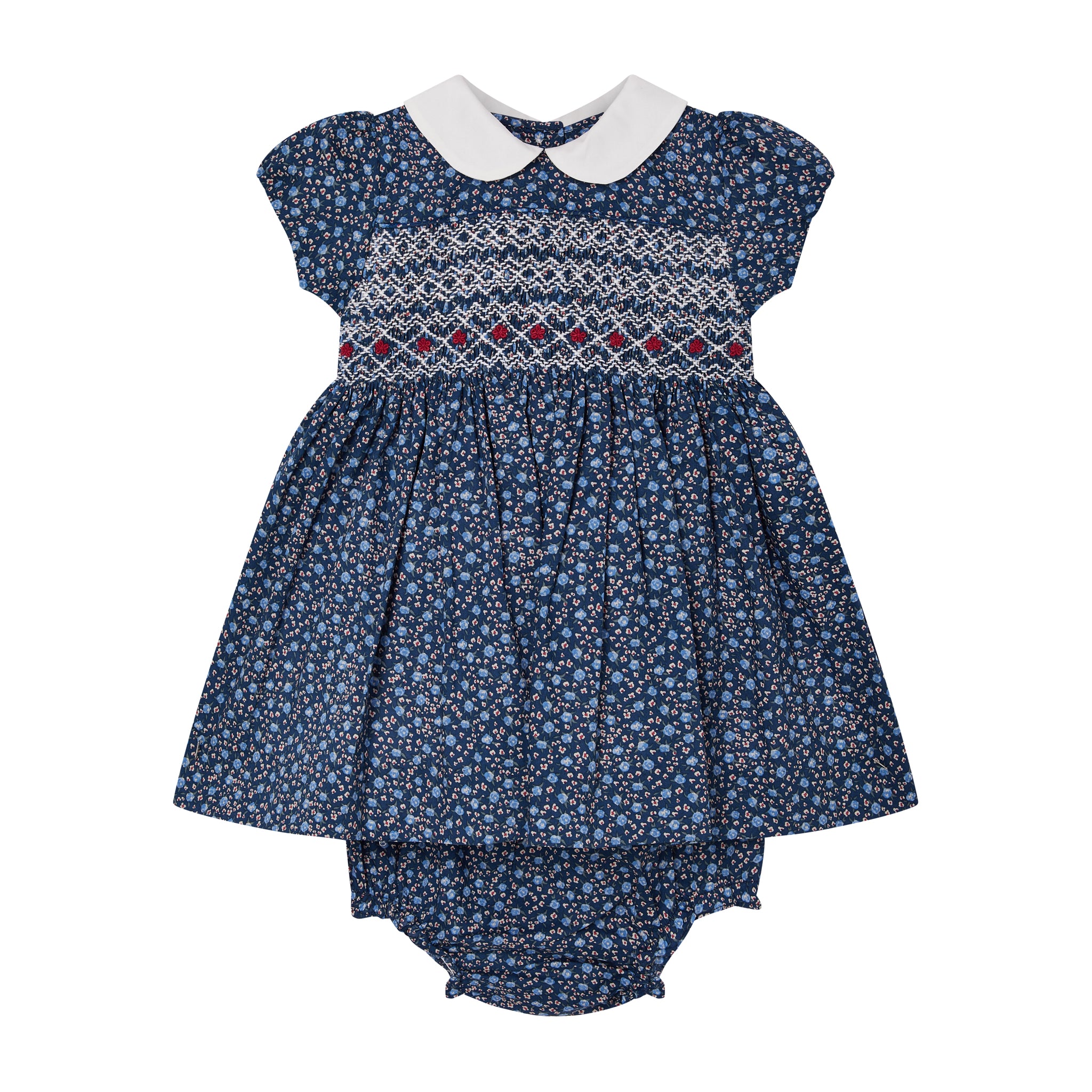 navy floral smock dress for baby