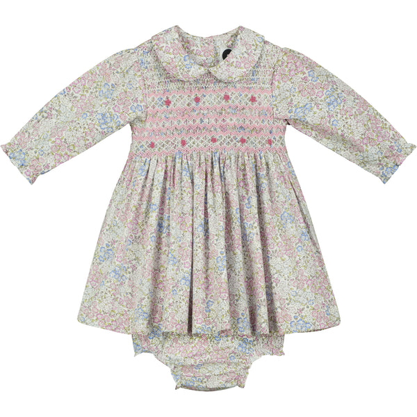 long sleeve smock baby dress, front