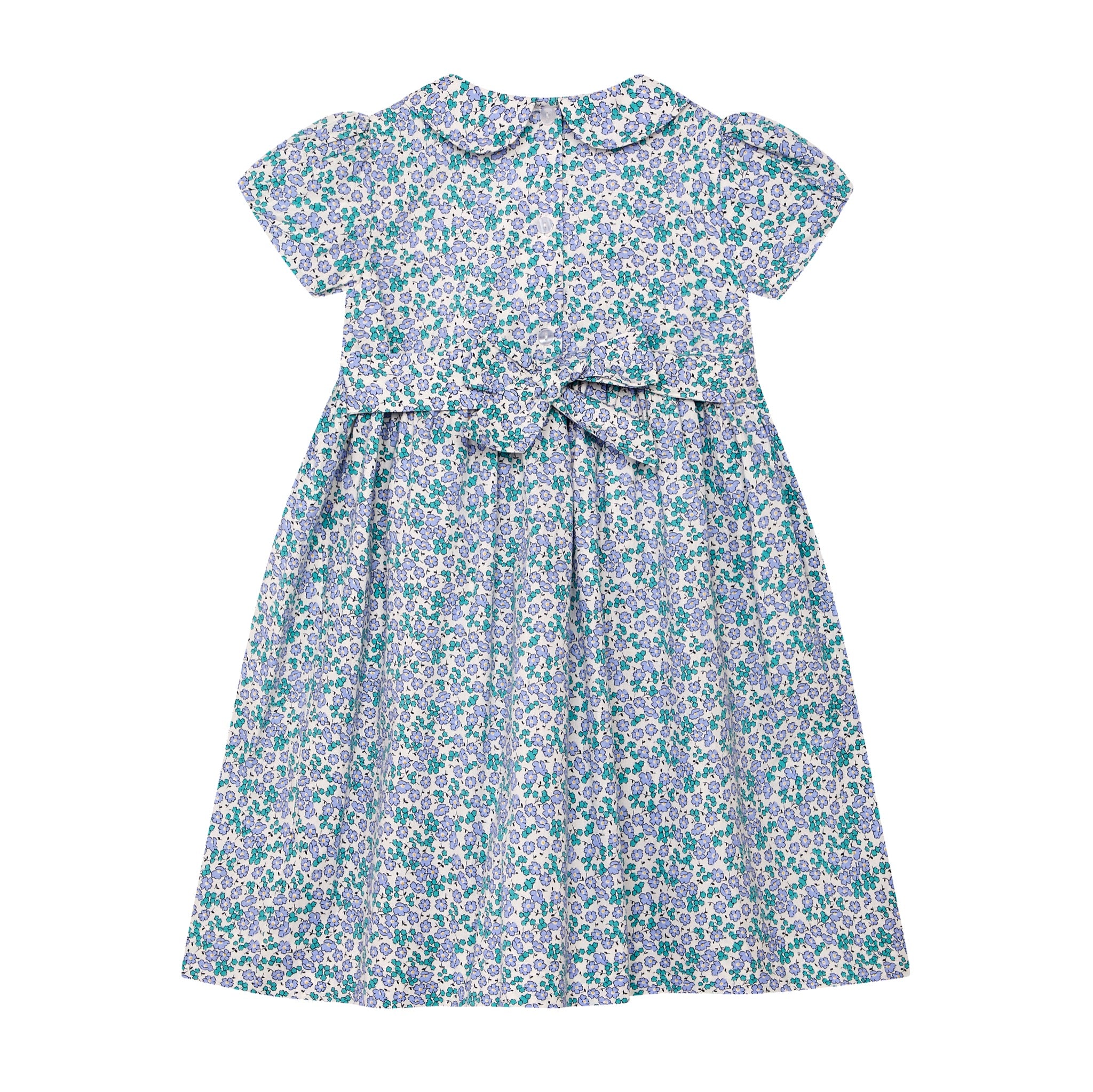 lilac blossom - Floral hand-smocked girls dress made from 100% cotton, back