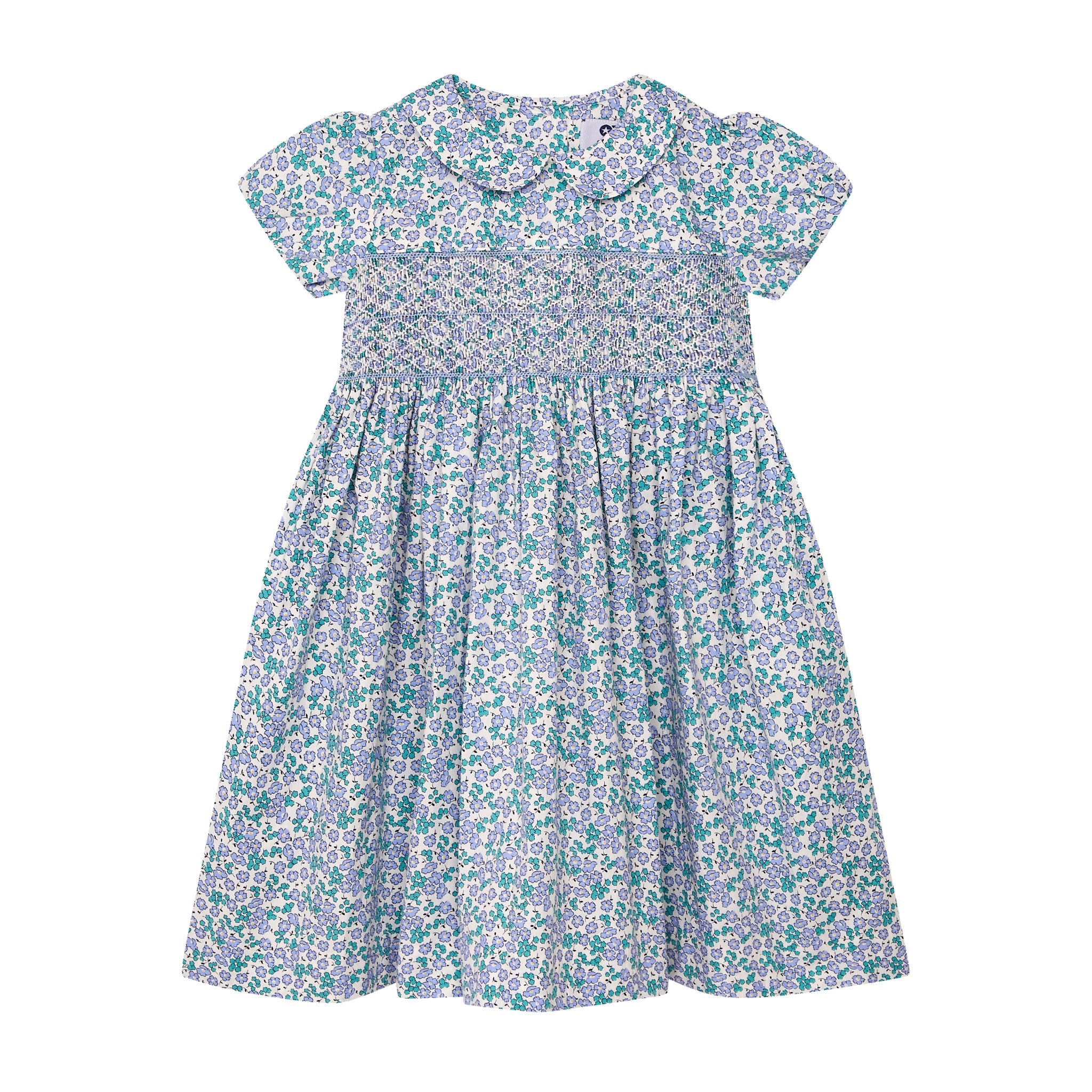 lilac blossom - Floral hand-smocked girls dress made from 100% cotton, back