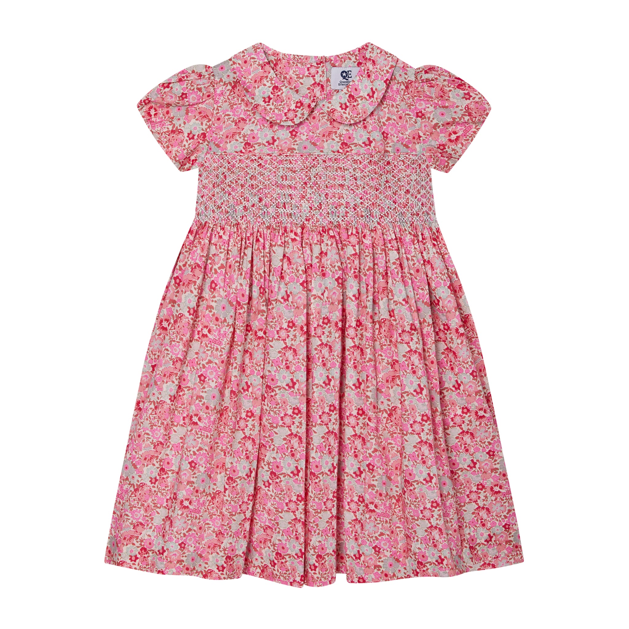 floral girs dress red and pink, hand smocked