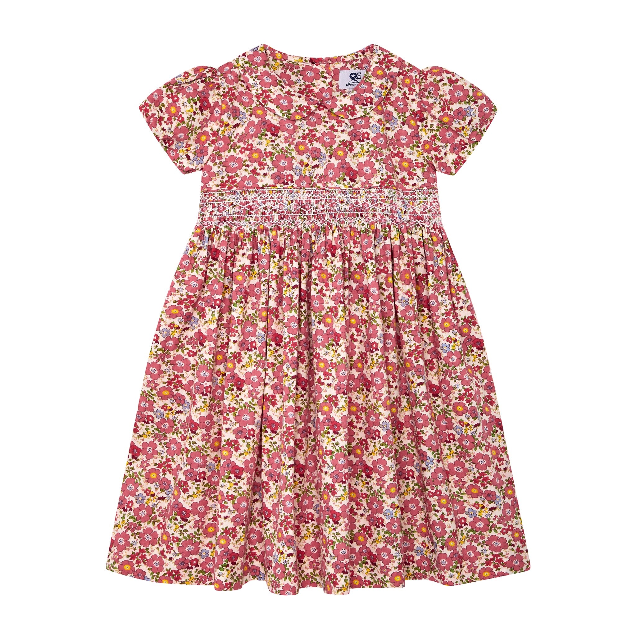 red floral smock dress, cotton, front