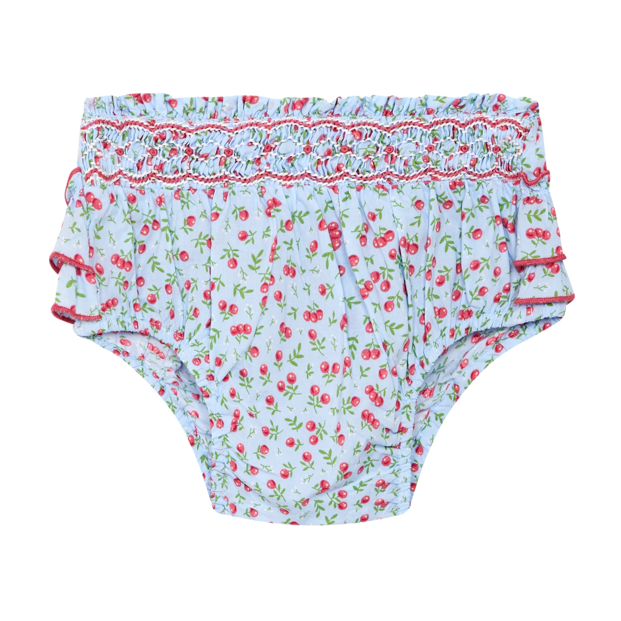 Cherry print baby shorts, front